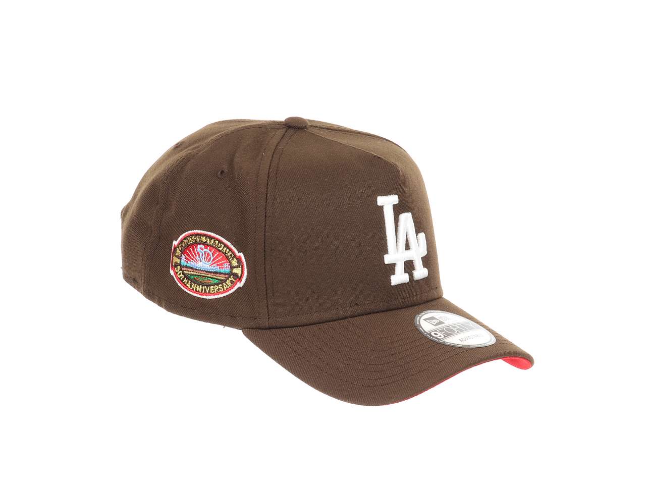 Los Angeles Dodgers MLB Dogdger Stadium 50th Anniversary Sidepatch Walnut 9Forty A-Frame Snapback Cap New Era