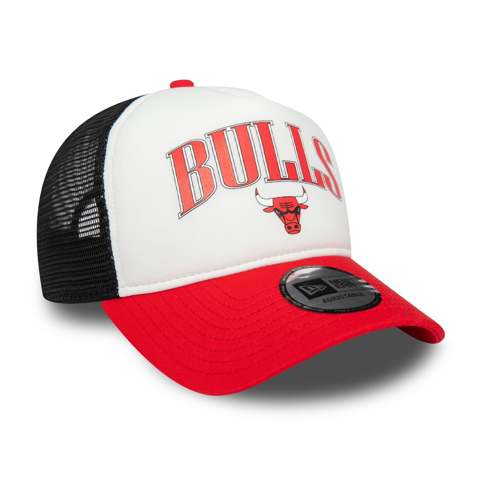 Chicago Bulls NBA Retro Weiß Schwarz Rot Verstellbare A-Frame Trucker Cap New Era