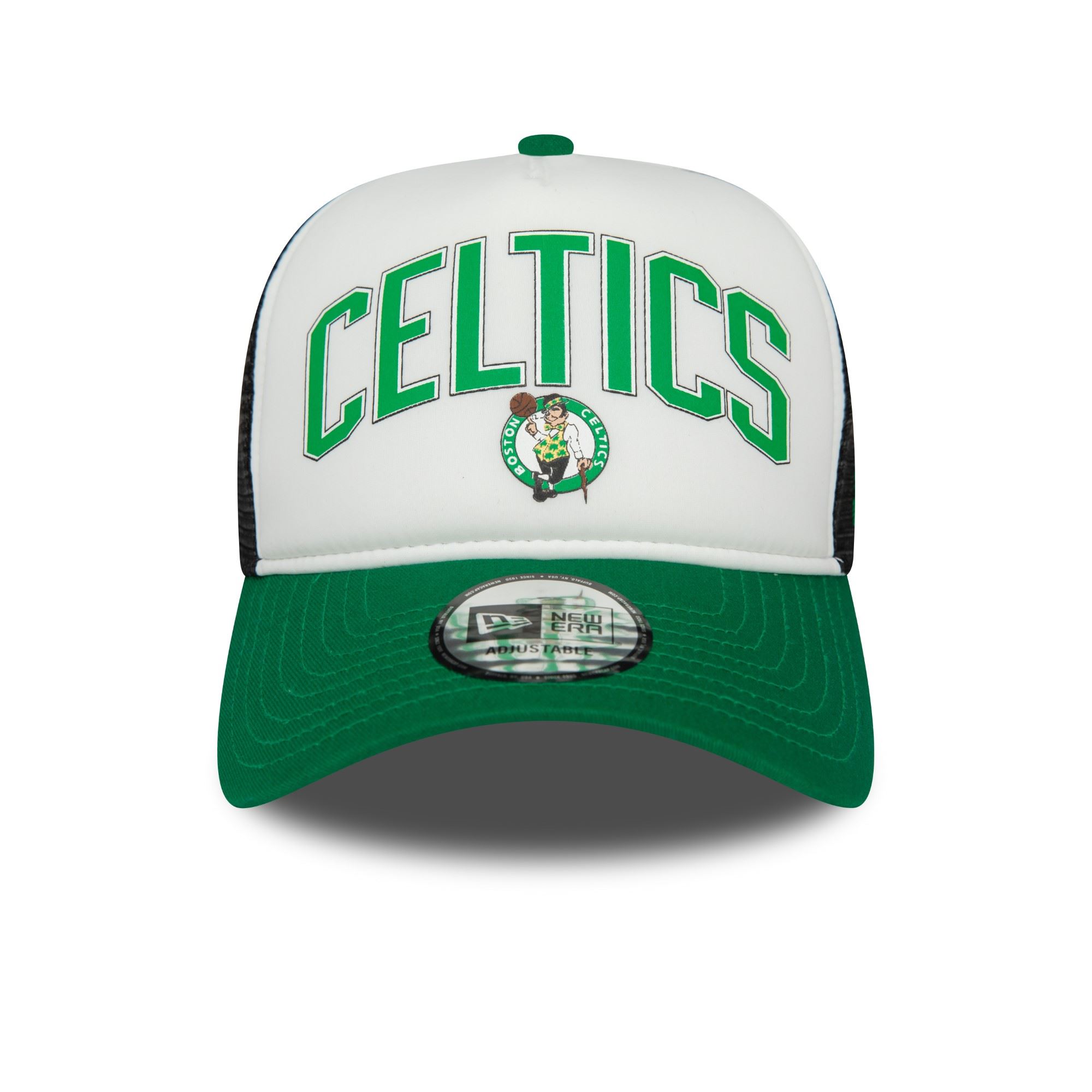 Boston Celtics NBA Retro White Black Green A-Frame Adjustable Trucker Cap New Era