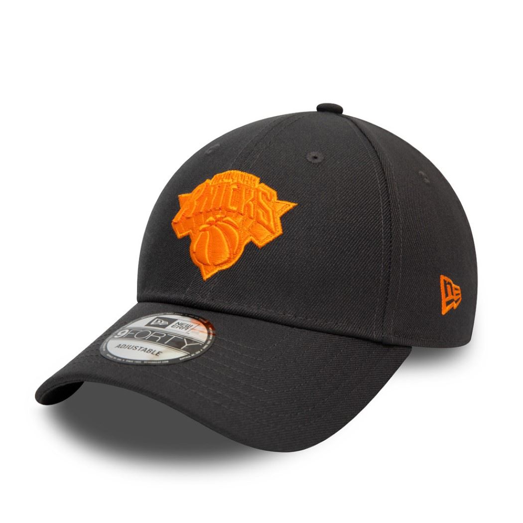 New York Knicks NBA Pop Logo Grey Neon Orange 9Forty Adjustable Snapback Cap