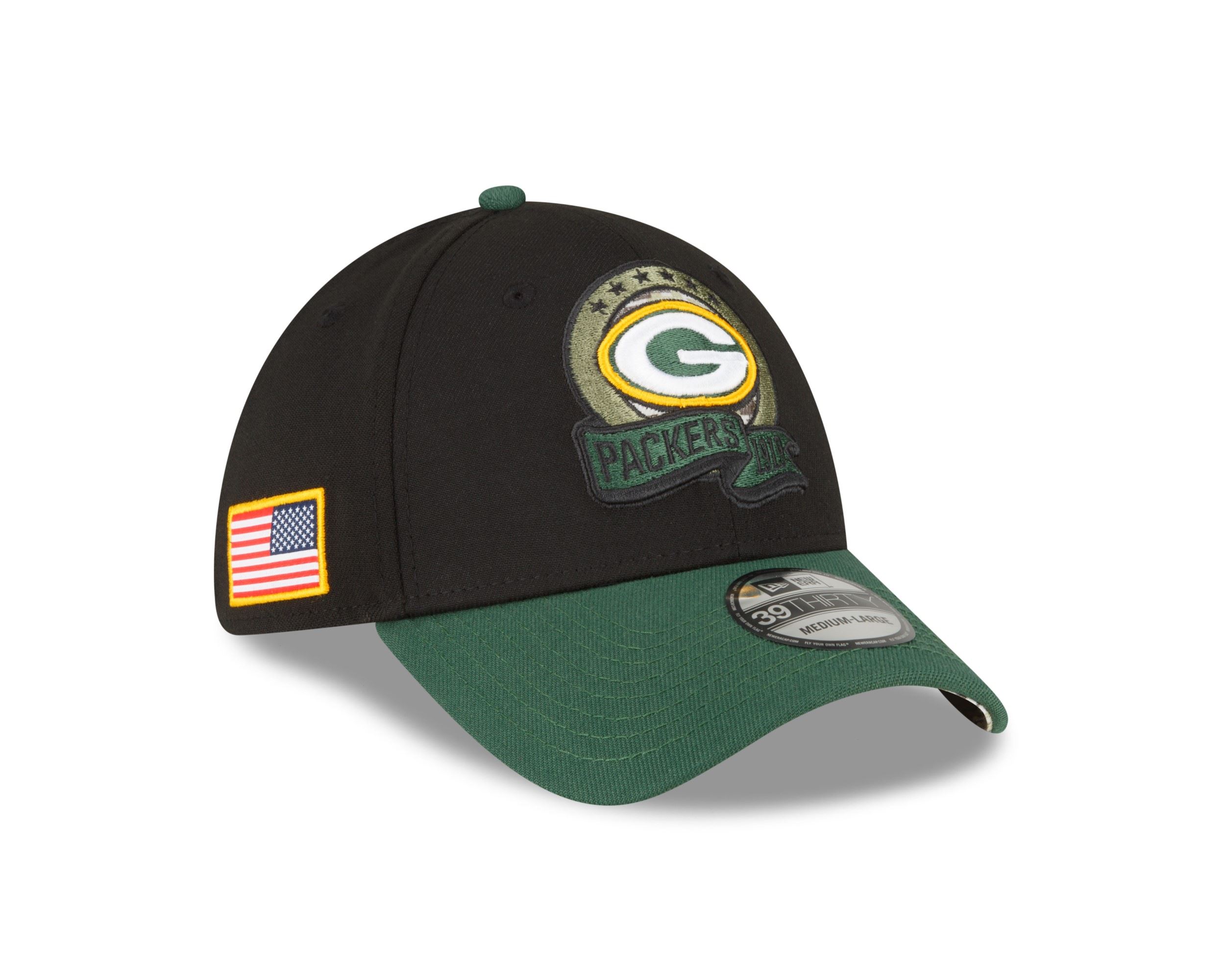 Green Bay Packers NFL Salute to Service 2022 Black Green 39Thirty Stretch Cap New Era