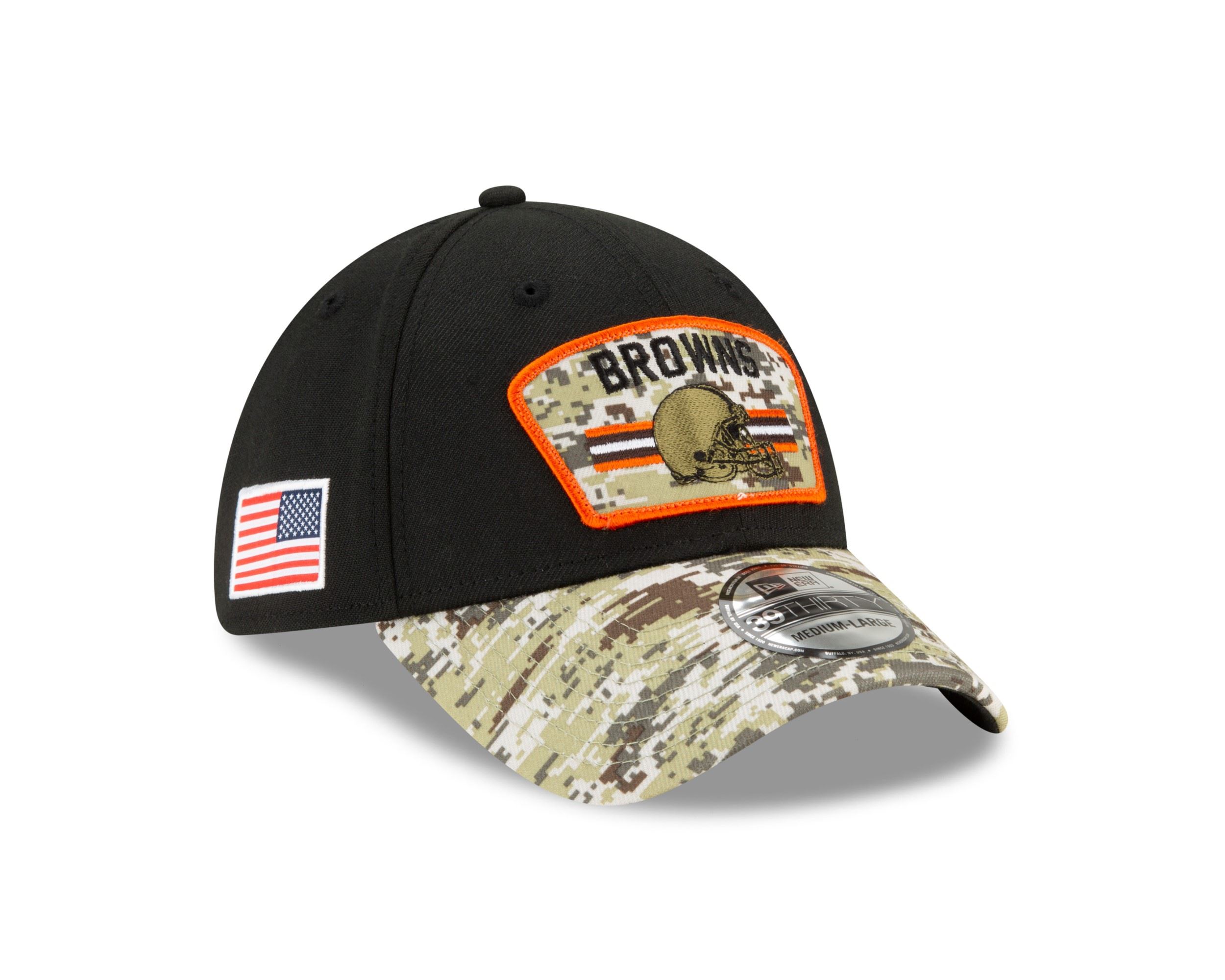 Cleveland Browns NFL On Field 2021 Salute to Service Black 39Thirty Stretch Cap New Era