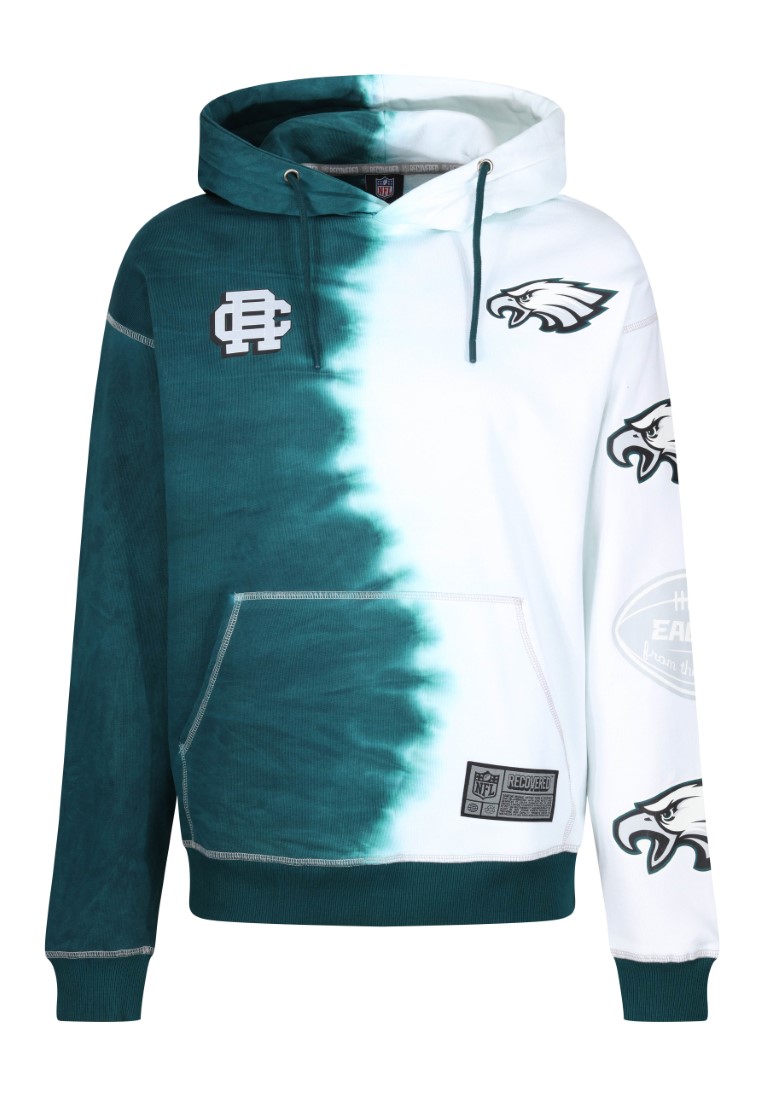Philadelphia Eagles NFL Ink Dye Effect Green on White Hoody Recovered