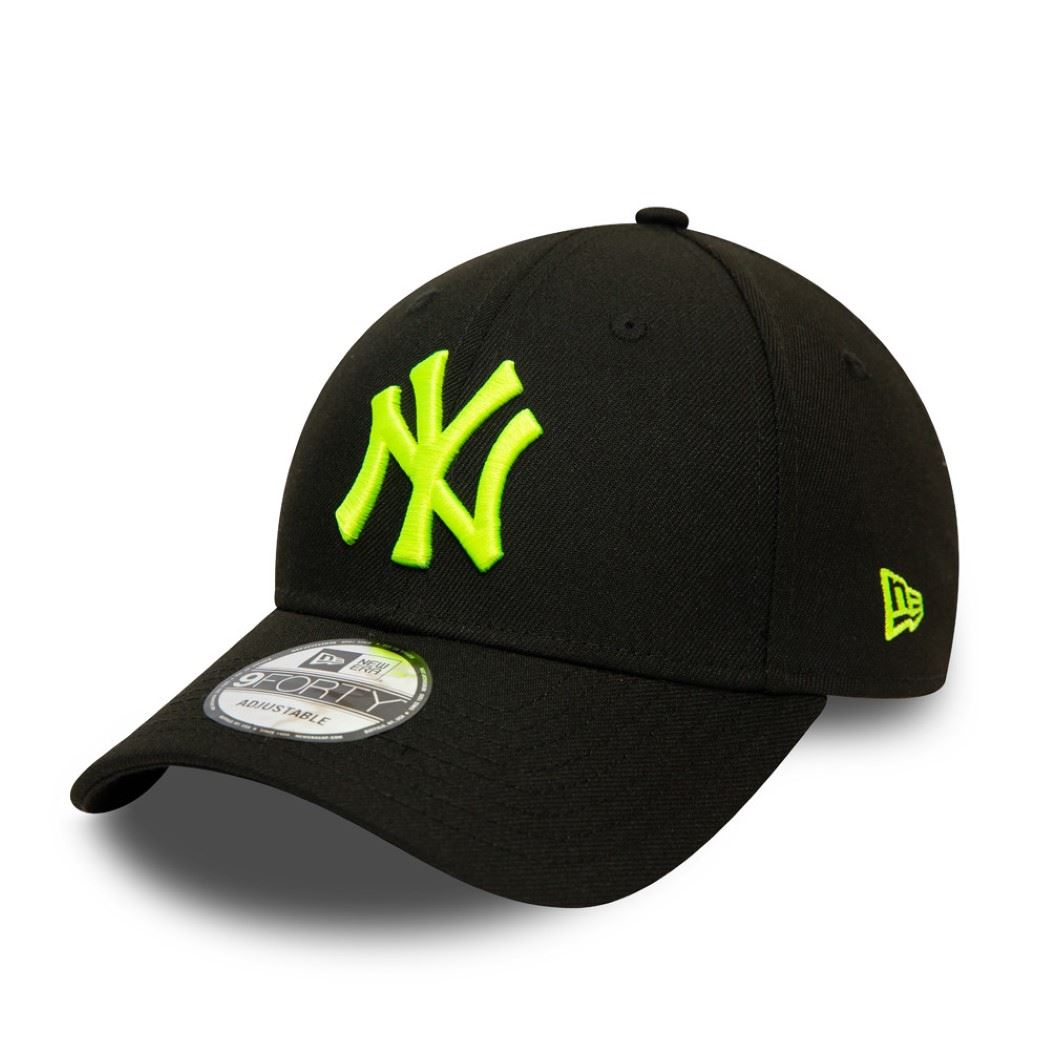 New York Yankees MLB Pop Logo Black Neon Yellow 9Forty Adjustable Snapback Cap New Era