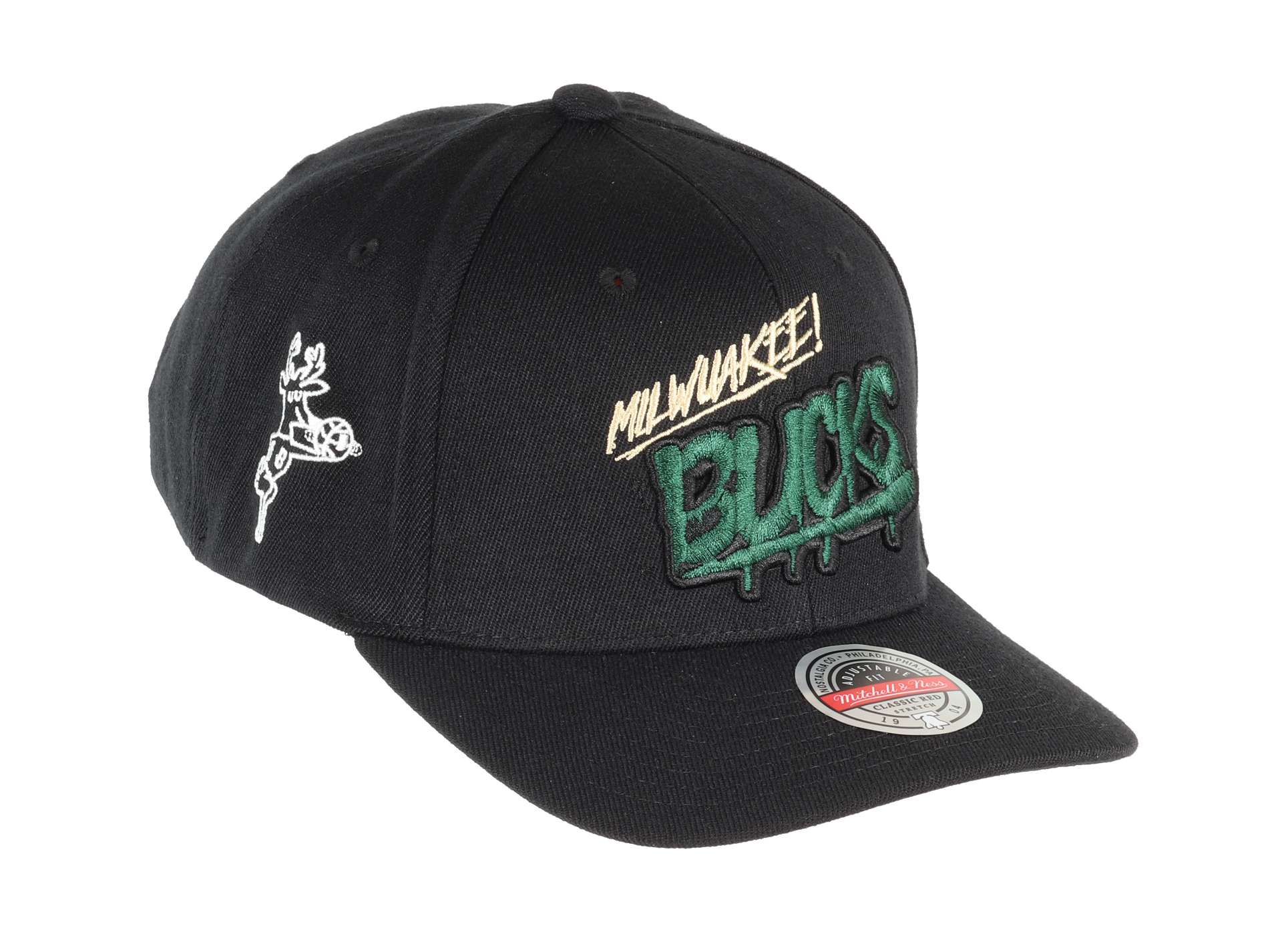 Milwaukee Bucks Black HWC Slap Sticker Classic Red Snapback Cap Mitchell & Ness
