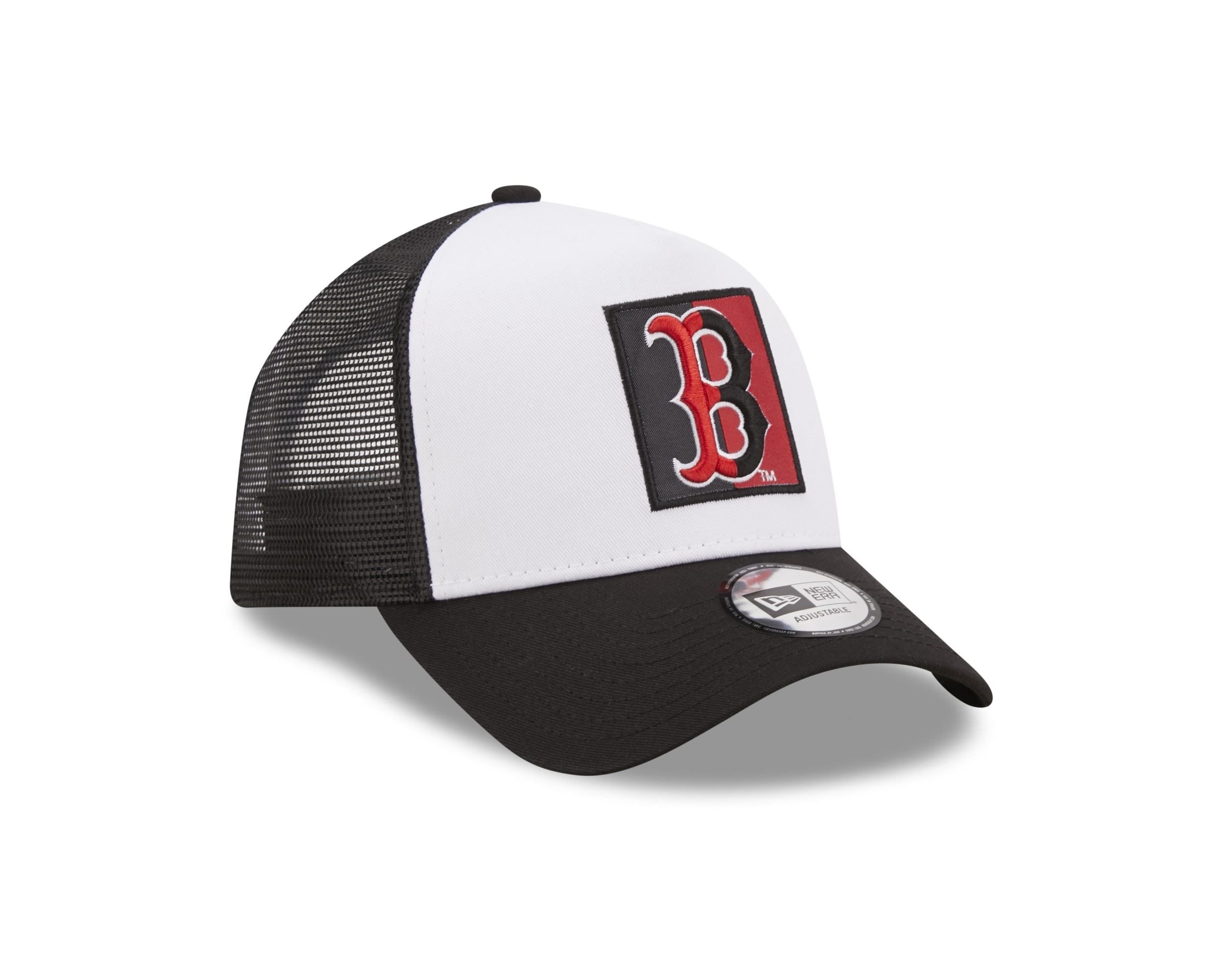 Boston Red Sox MLB Team Patch Black White A-Frame Adjustable Trucker Cap New Era