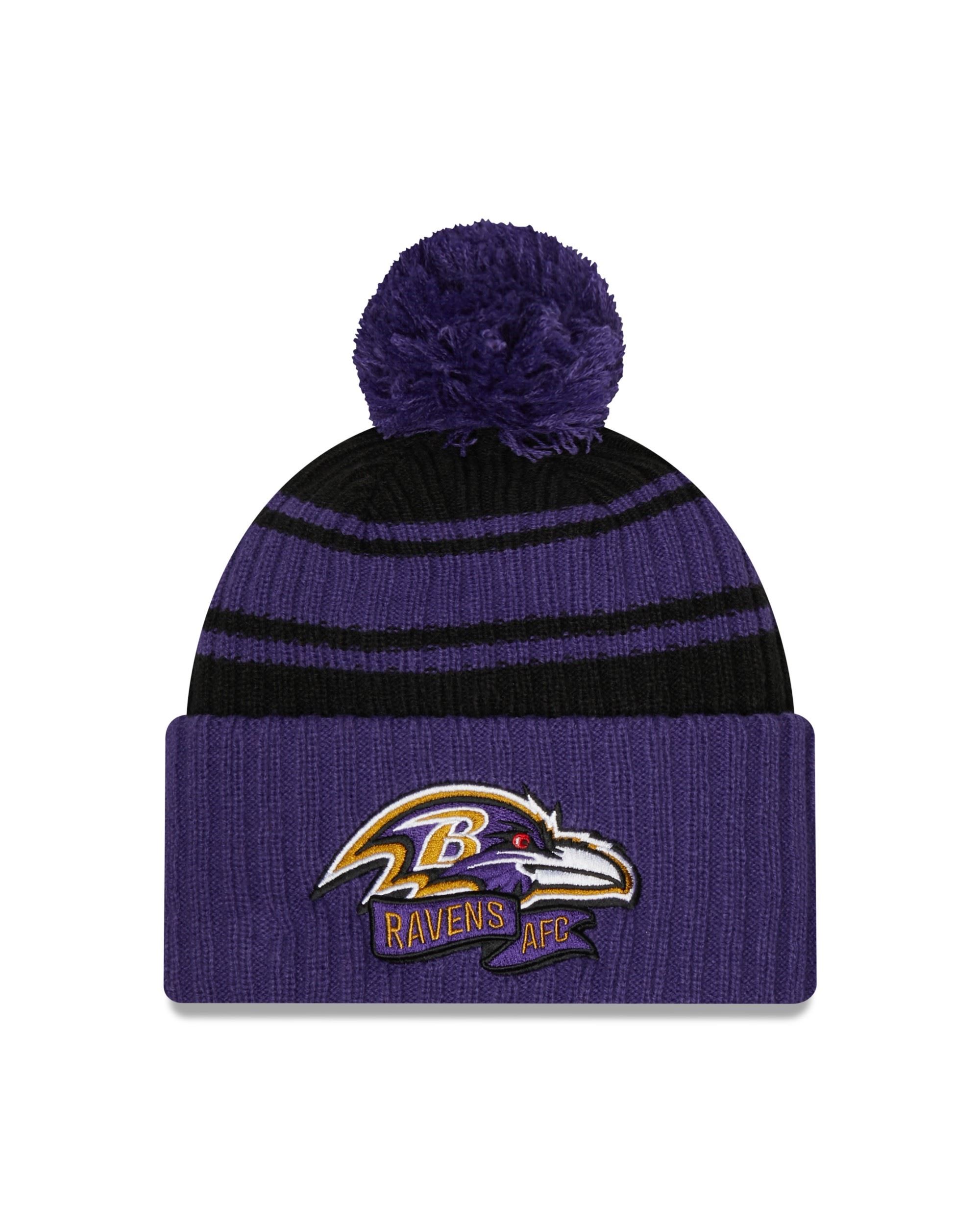 Baltimore Ravens NFL 2022 Sideline Sport Knit Purple Black Kids Beanie New Era