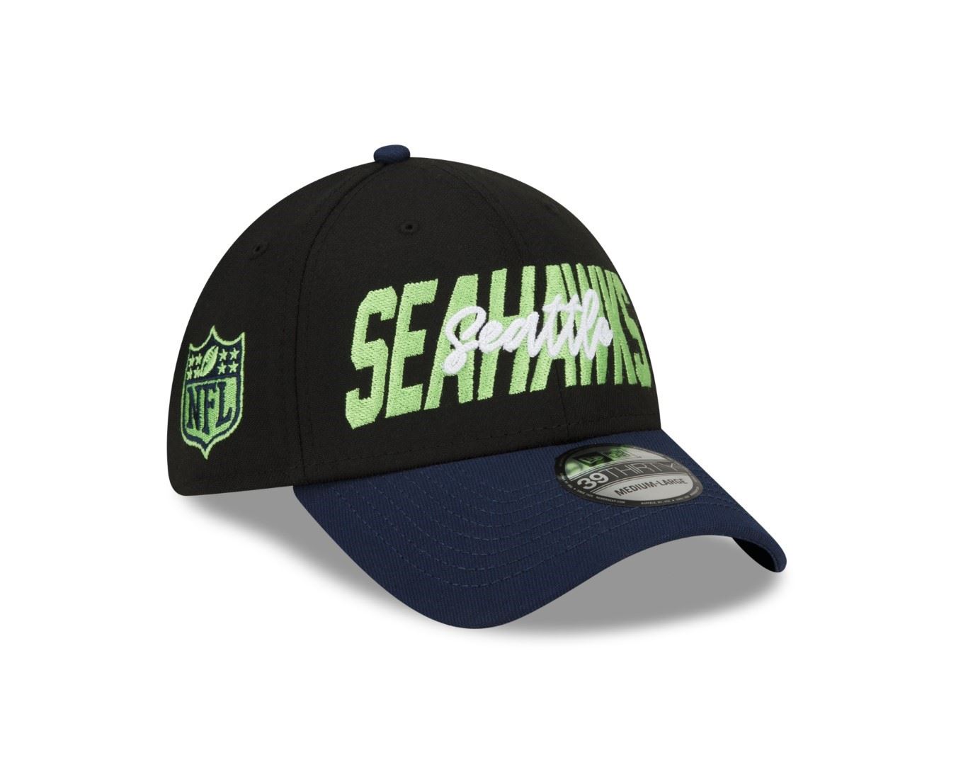 Seattle Seahawks 2022 NFL Draft Black Navy 39Thirty Stretch Cap New Era