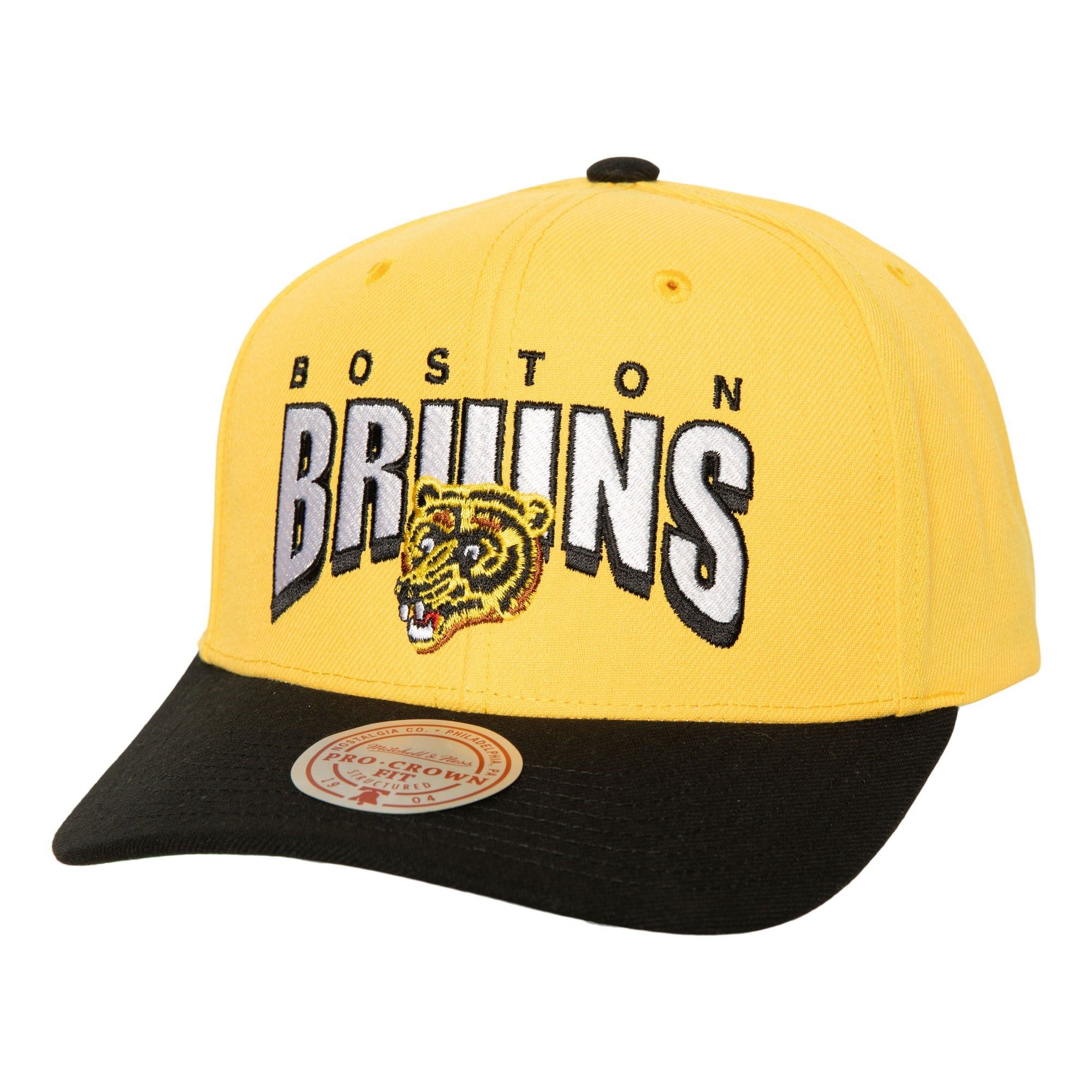 Boston Bruins NHL Boom Text  Pro Vintage Snapback Cap Yellow Mitchell & Ness