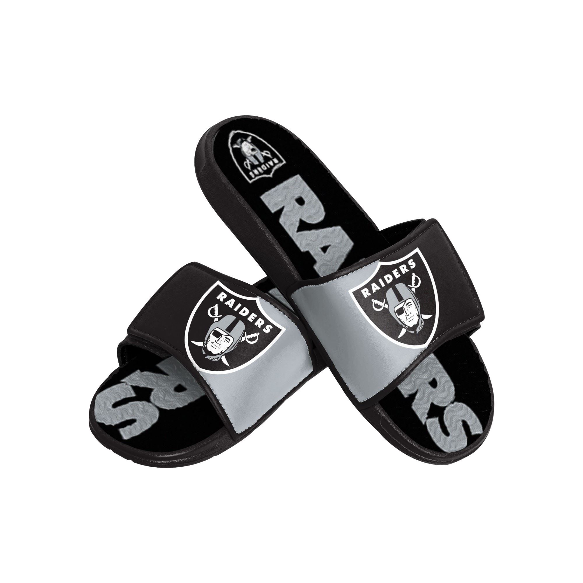 Las Vegas Raiders NFL Colorblock Big Logo Gel Slide Black White Badelatschen Hausschuhe Foco 