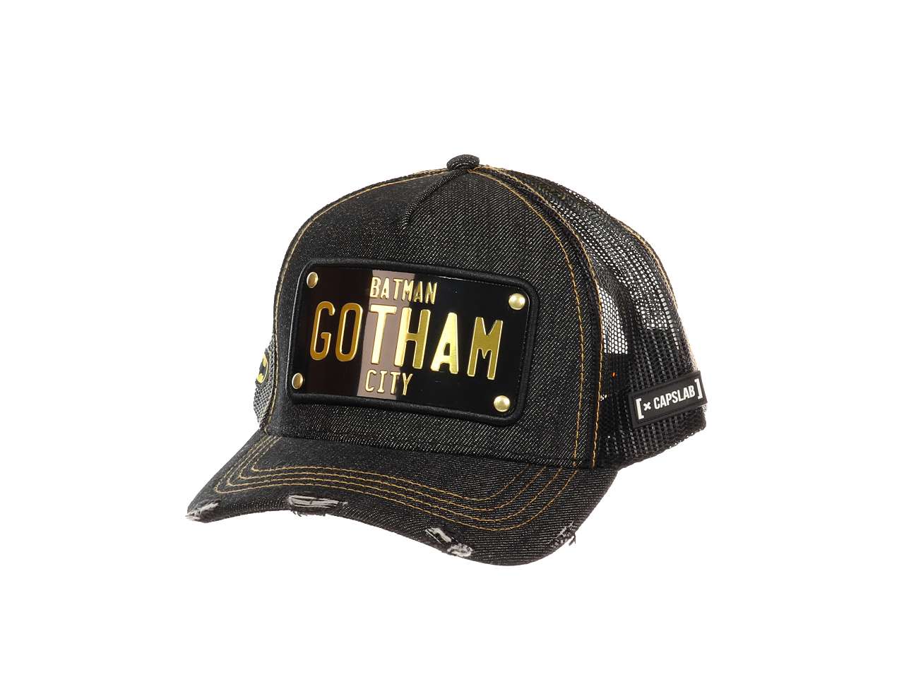 Batman DC Gotham City Black Plate Gold Used Trucker Cap Capslab
