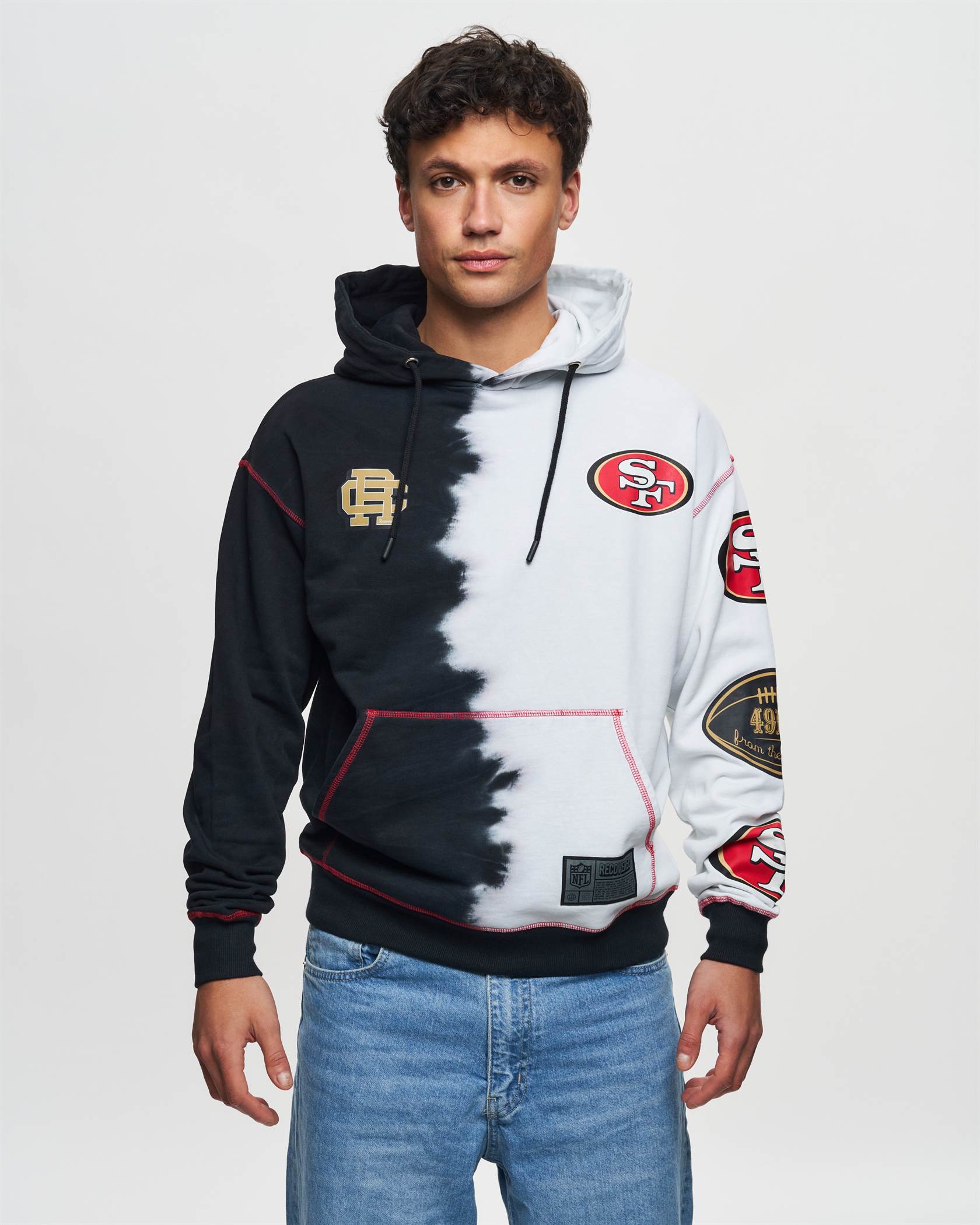 San Francisco 49ers NFL Ink Dye Effect Black on White Hoody Recovered