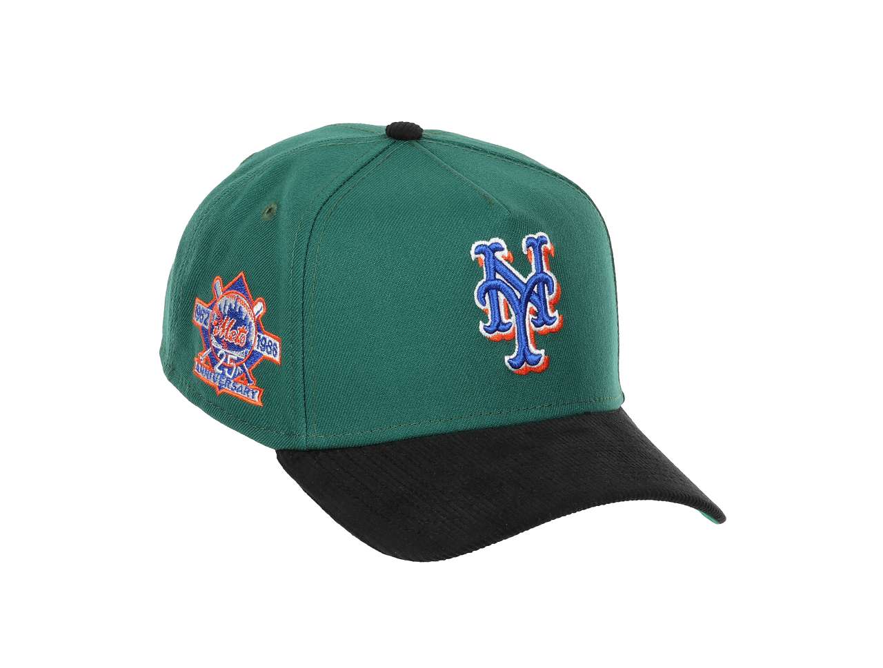 New York Mets MLB 25th Anniversary 1962-1986 Sidepatch Green Black Cord 9Forty A-Frame Snapback Cap New Era