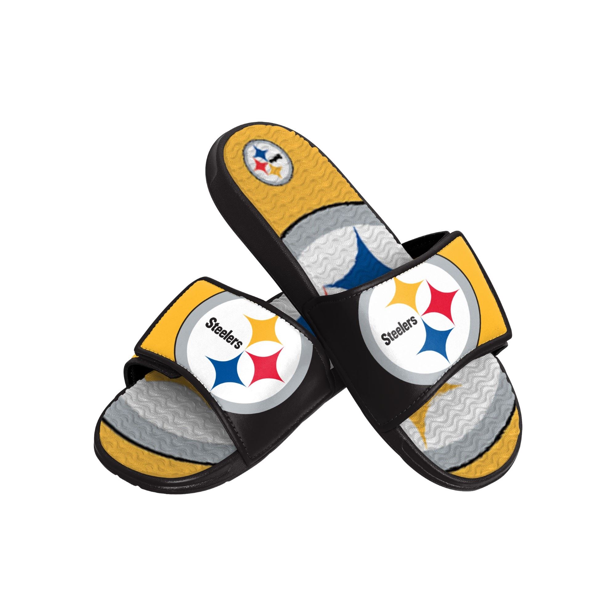 Pittsburgh Steelers NFL Colorblock Big Logo Gel Slide Black Yellow Badelatschen Hausschuhe Foco 