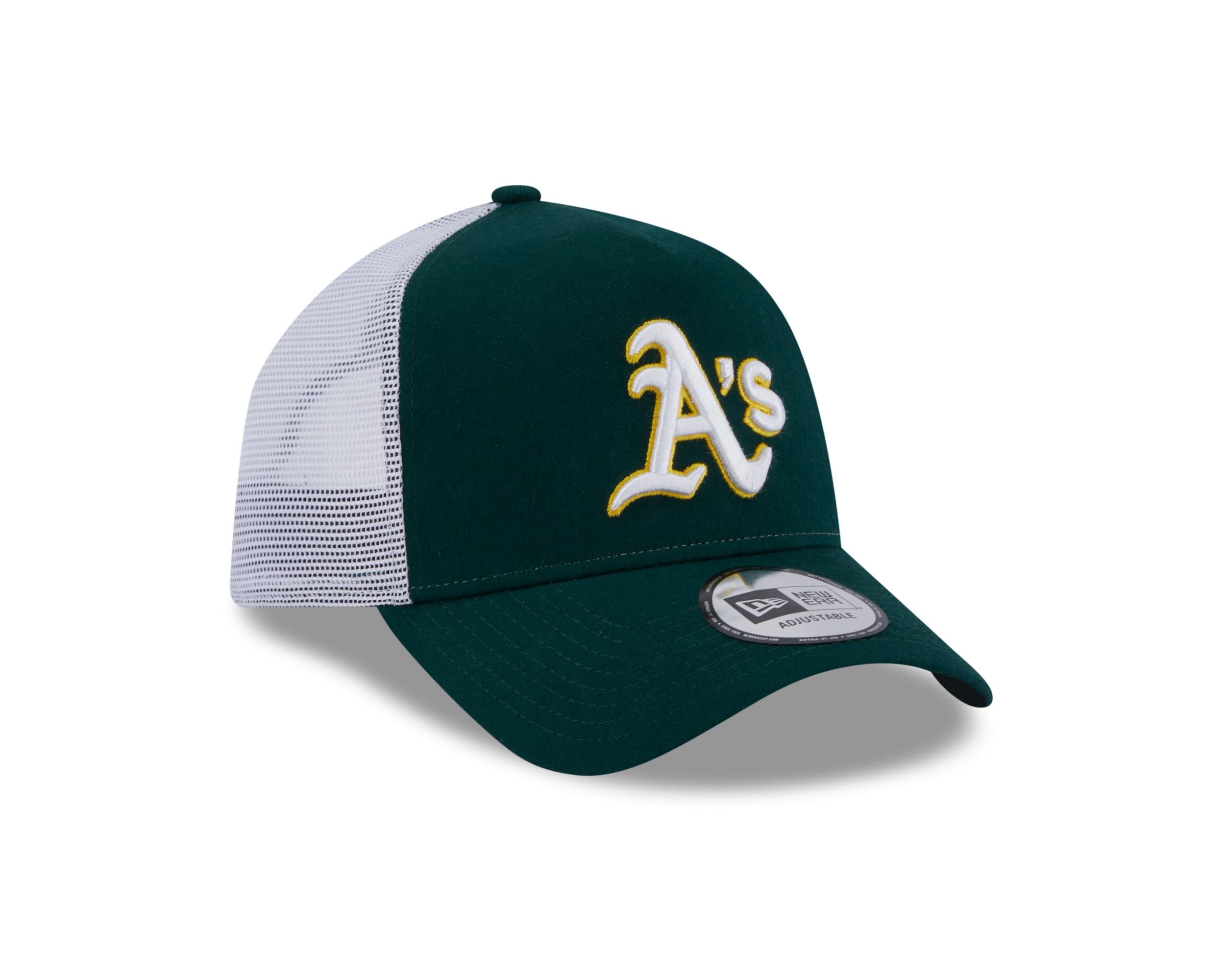 Oakland Athletics MLB Team Script Green White A-Frame Adjustable Trucker Cap New Era