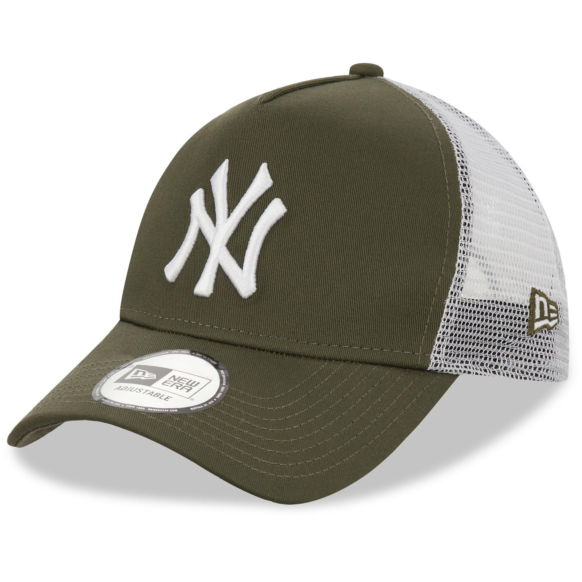 New York Yankees MLB League Essential Olive Green White A-Frame Adjustable Trucker Cap New Era