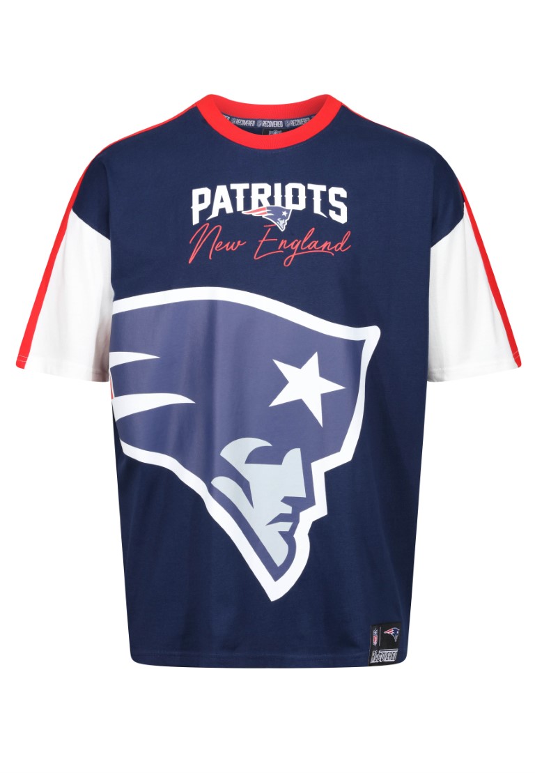 New England Patriots Cut and Sew Dunkelblau Oversized NFL T-Shirt Recovered