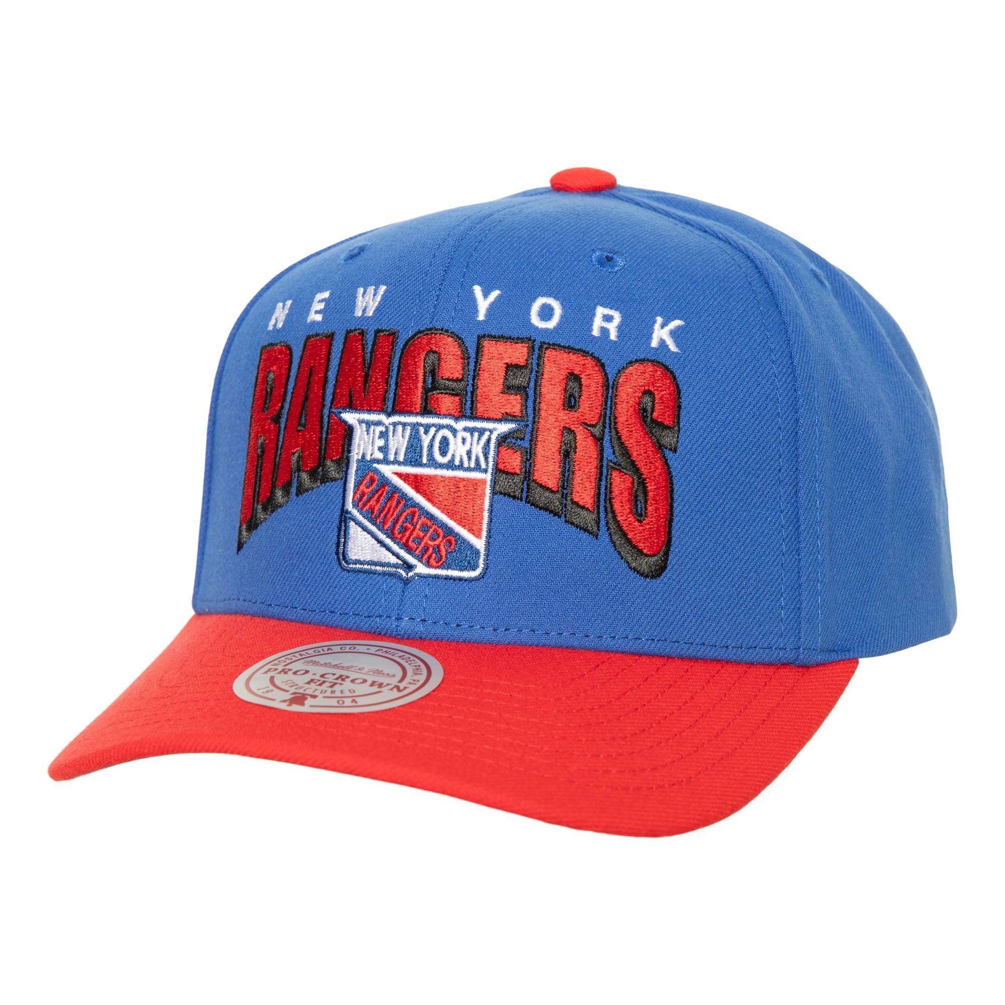 New York Rangers NHL Boom Text  Pro Vintage Snapback Cap Blue Mitchell & Ness