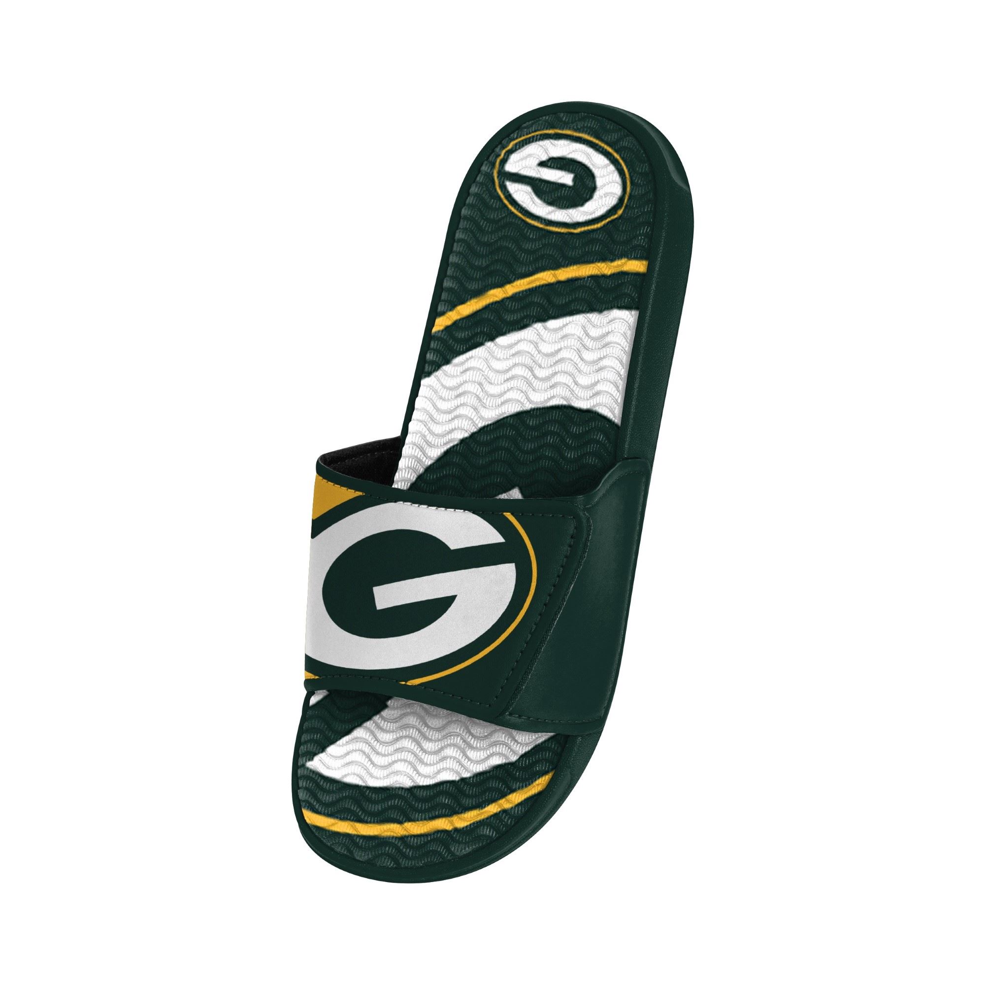 Green Bay Packers NFL Colorblock Big Logo Gel Slide Green Yellow Badelatschen Hausschuhe Foco 