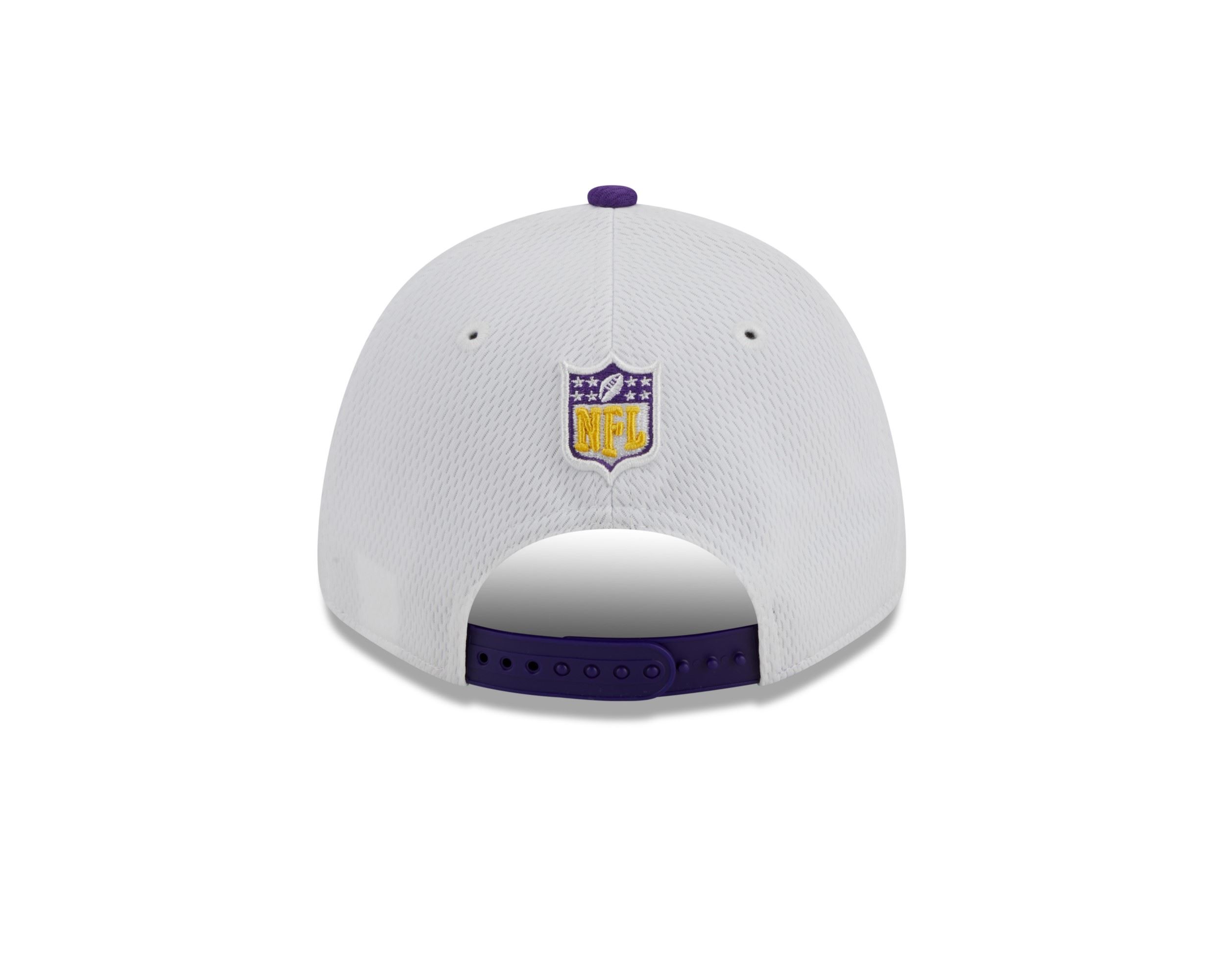 Minnesota Vikings NFL 2023 Sideline White Purple 9Forty Stretch Snapback Cap New Era