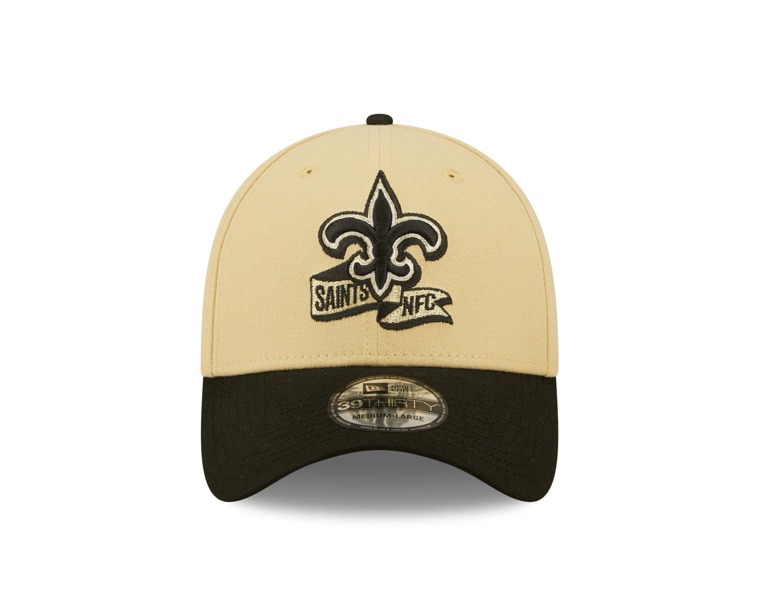 New Orleans Saints NFL 2022 Sideline Beige Black 39Thirty Stretch Cap New Era