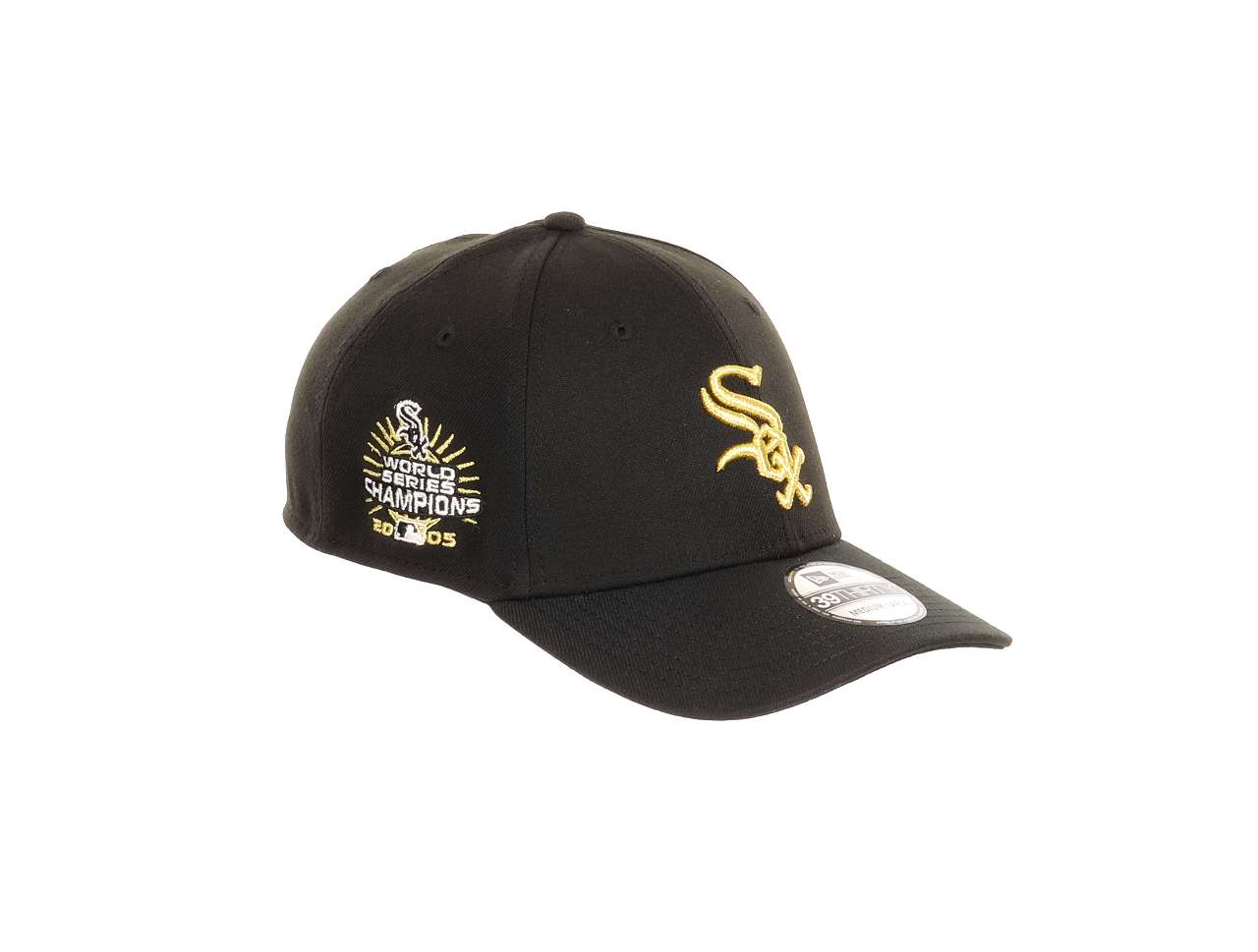 Chicago White Sox MLB World Series Chapions 2005 Sidepatch Cooperstown Black Gold 39Thirty Stretch Cap New Era
