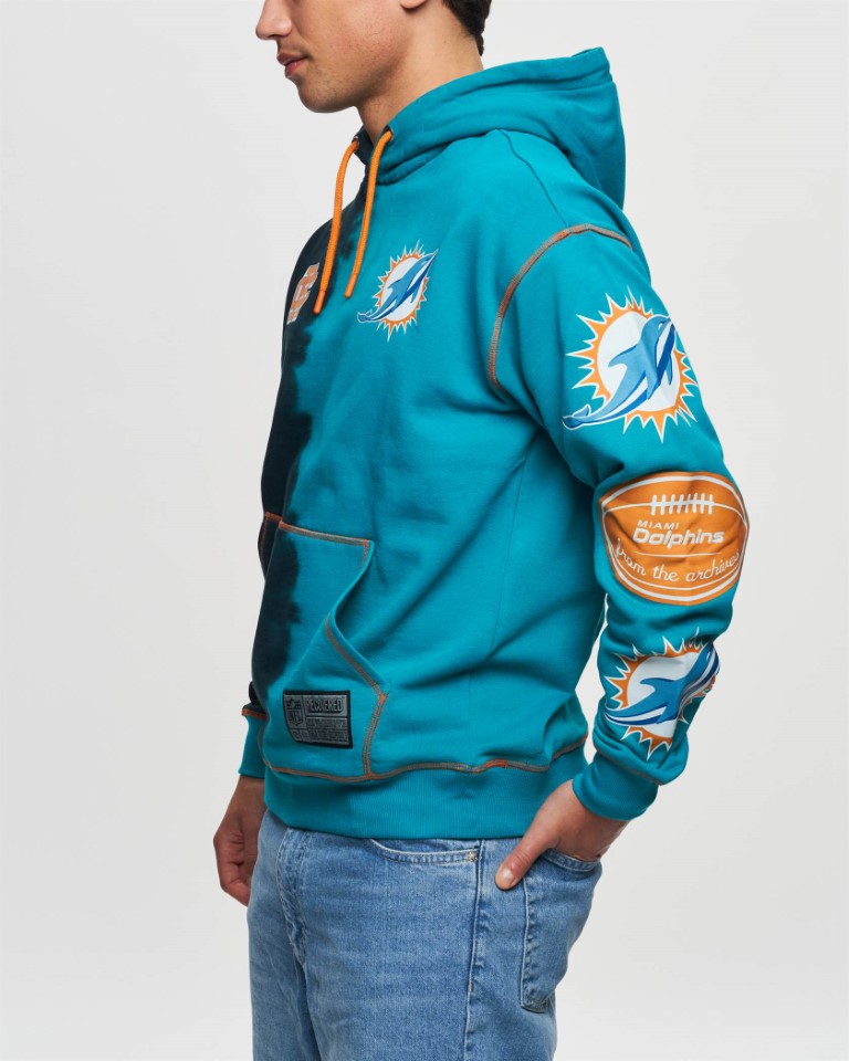 Miami Dolphins NFL Ink Dye Effect Black and Turquoise Hoody Recovered