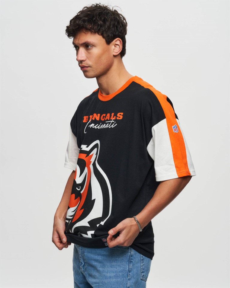 Cincinnati Bengals Cut and Sew Schwarz Oversized NFL T-Shirt Recovered
