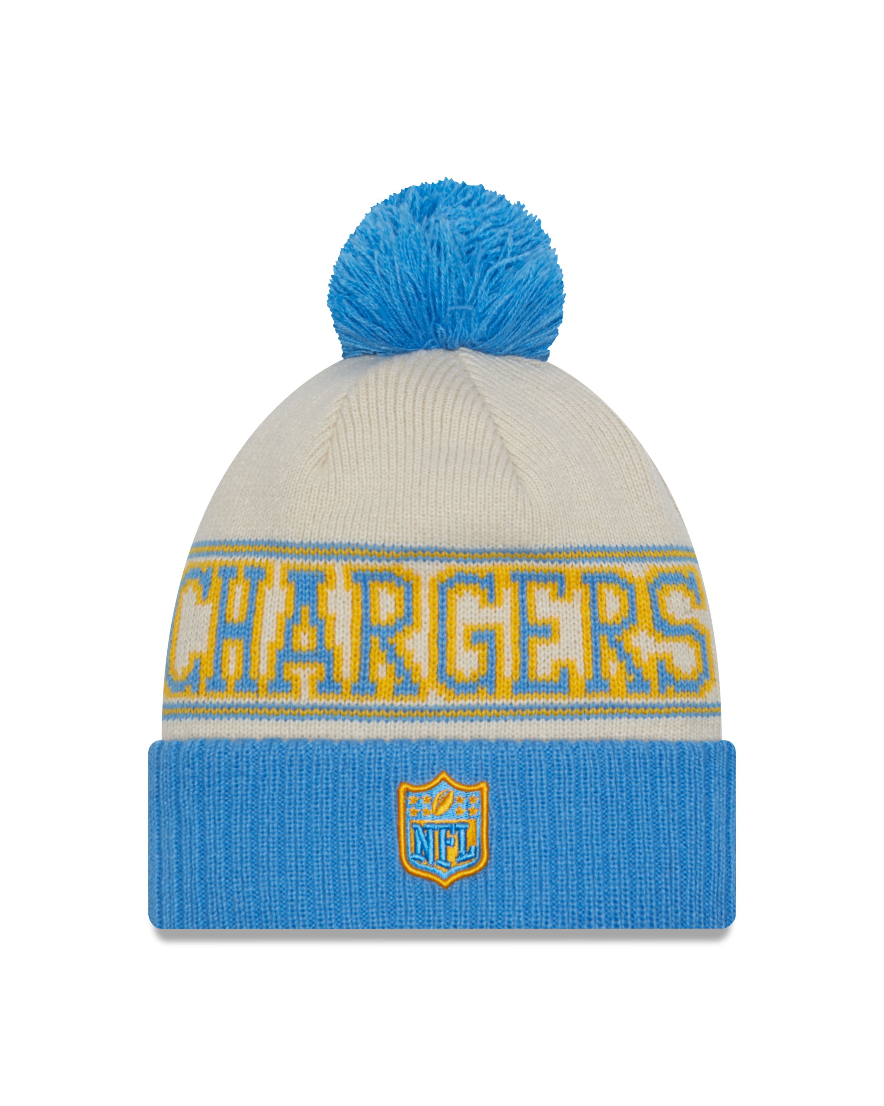 Los Angeles Chargers NFL 2023 Sideline Historic Knit Beanie OTC Gray Blue New Era