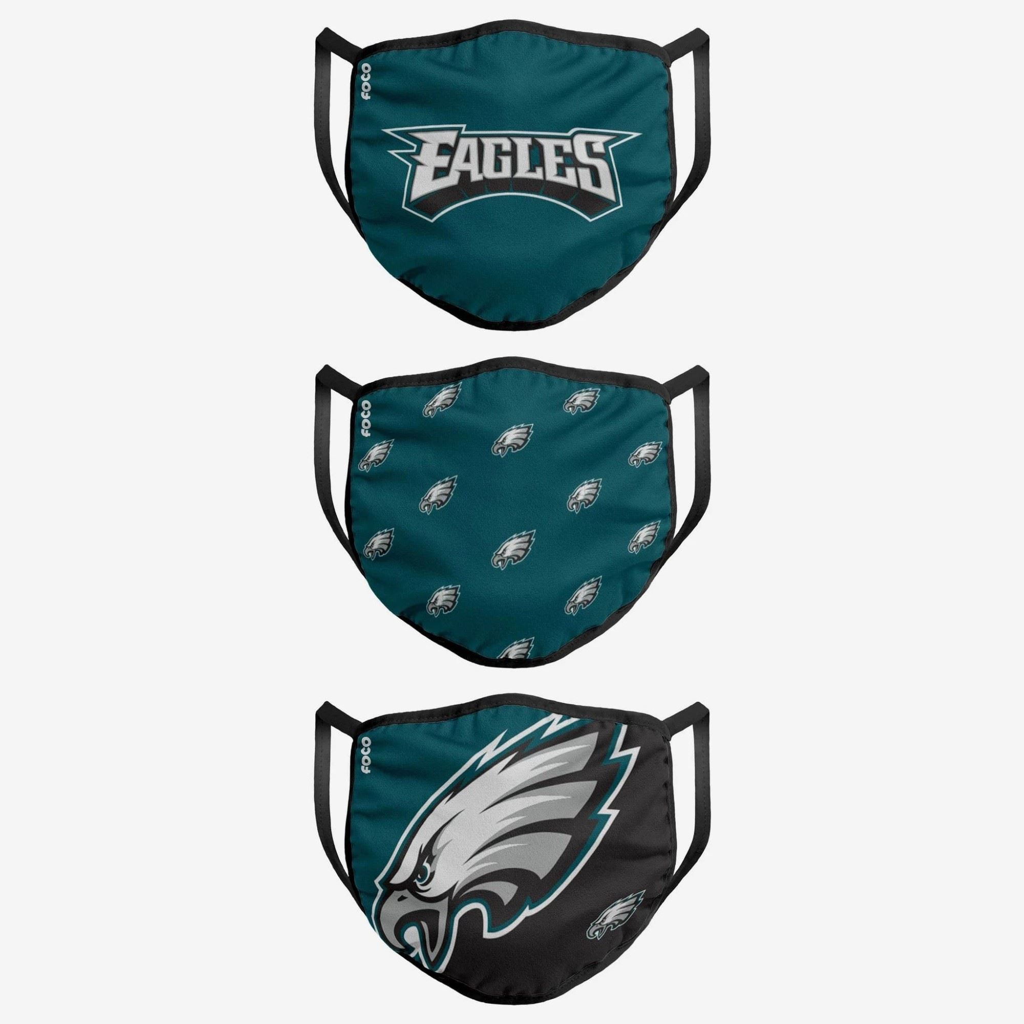 Philadelphia Eagles NFL Face Covering 3Pack Face Mask Forever Collectibles