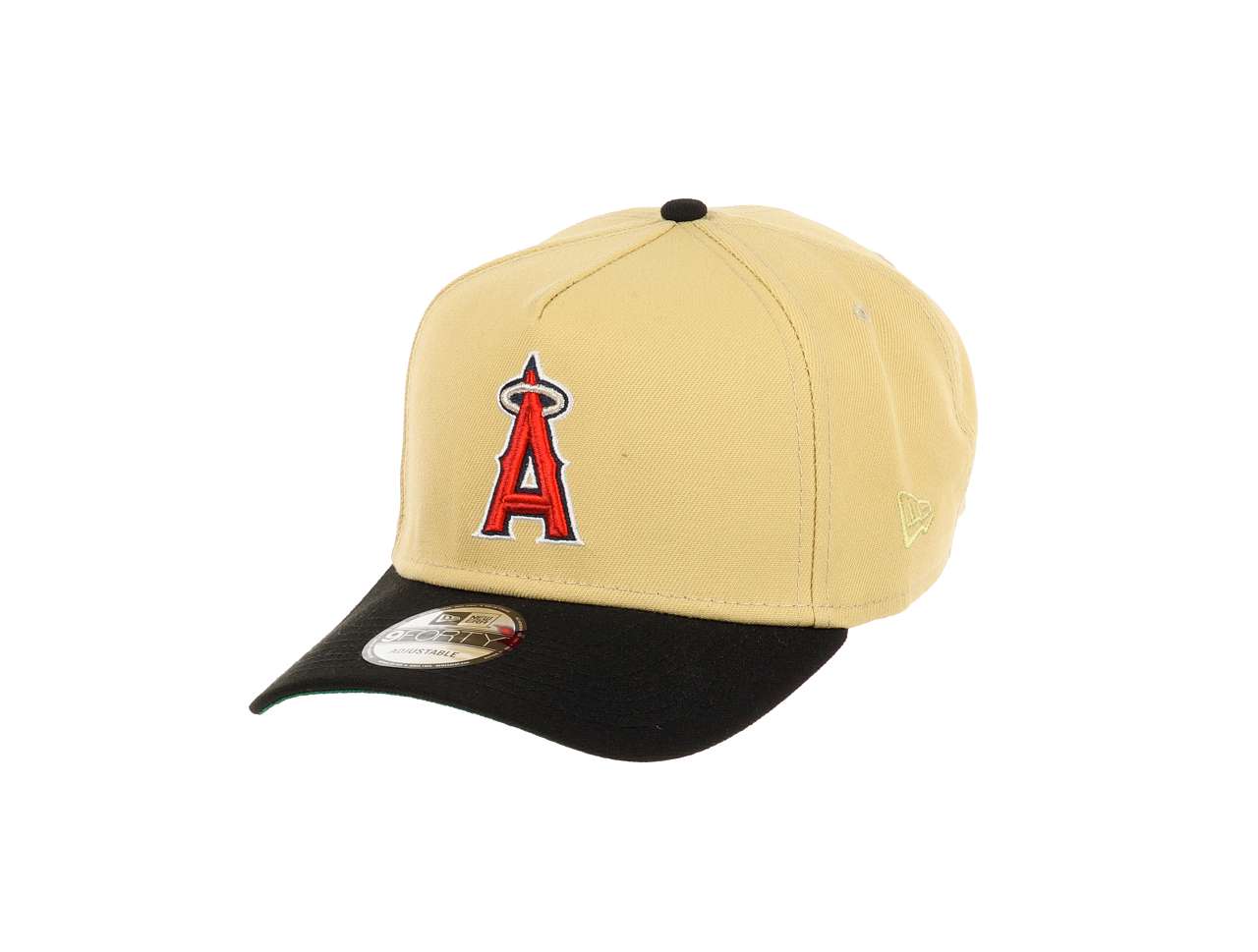 Anaheim Angels MLB Angel Stadium 50 Years Sidepatch Vegas Gold Black 9Forty A-Frame Snapback Cap New Era