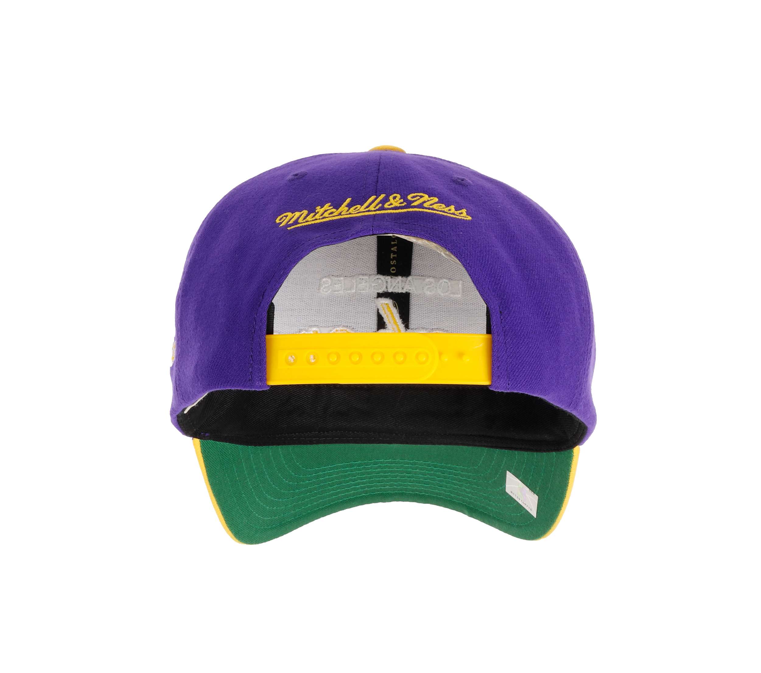 Los Angeles Lakers NBA Team Script 2.0 Purple Yellow Adjustable Curved Snapback Cap Mitchell & Ness