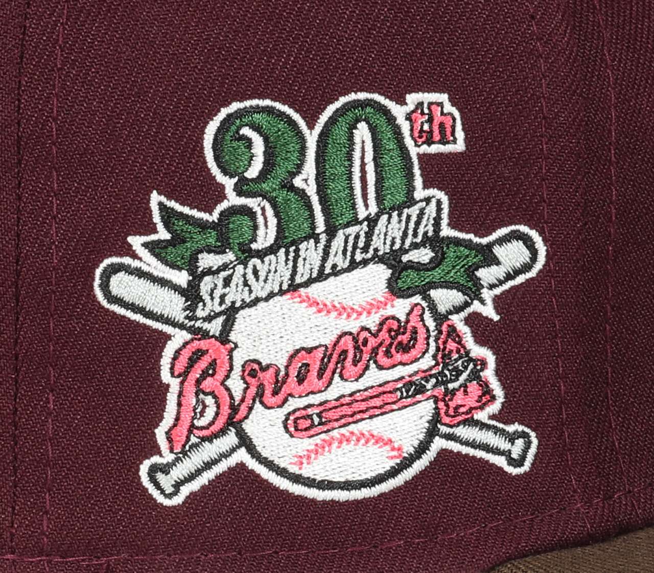 Atlanta Braves MLB 30th Season in Atlanta Sidepatch TwoTone Maroon Walnut 59Fifty Basecap New Era