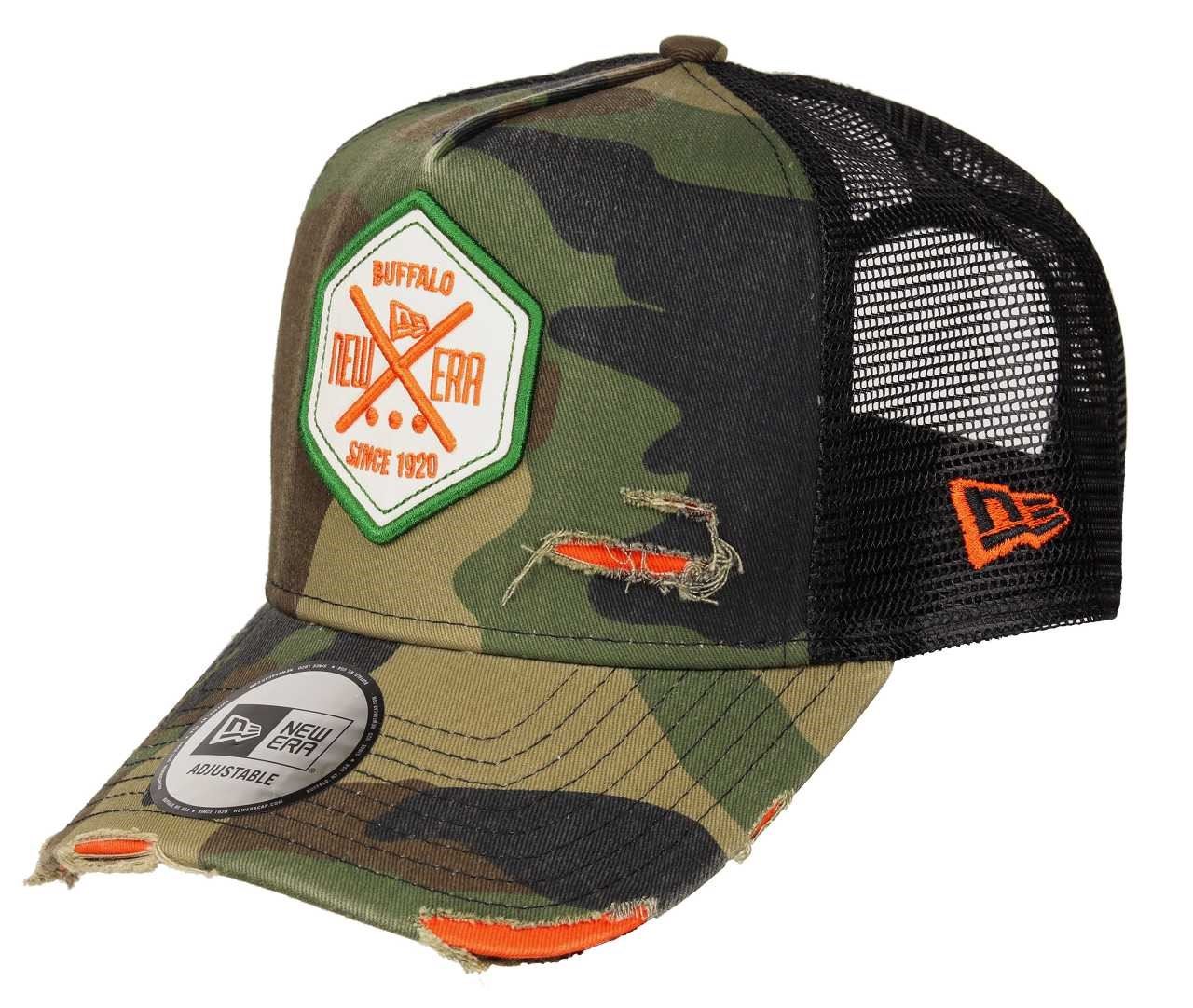 Distressed Hex Patch Camouflage A-Frame Adjustable Trucker Cap New Era