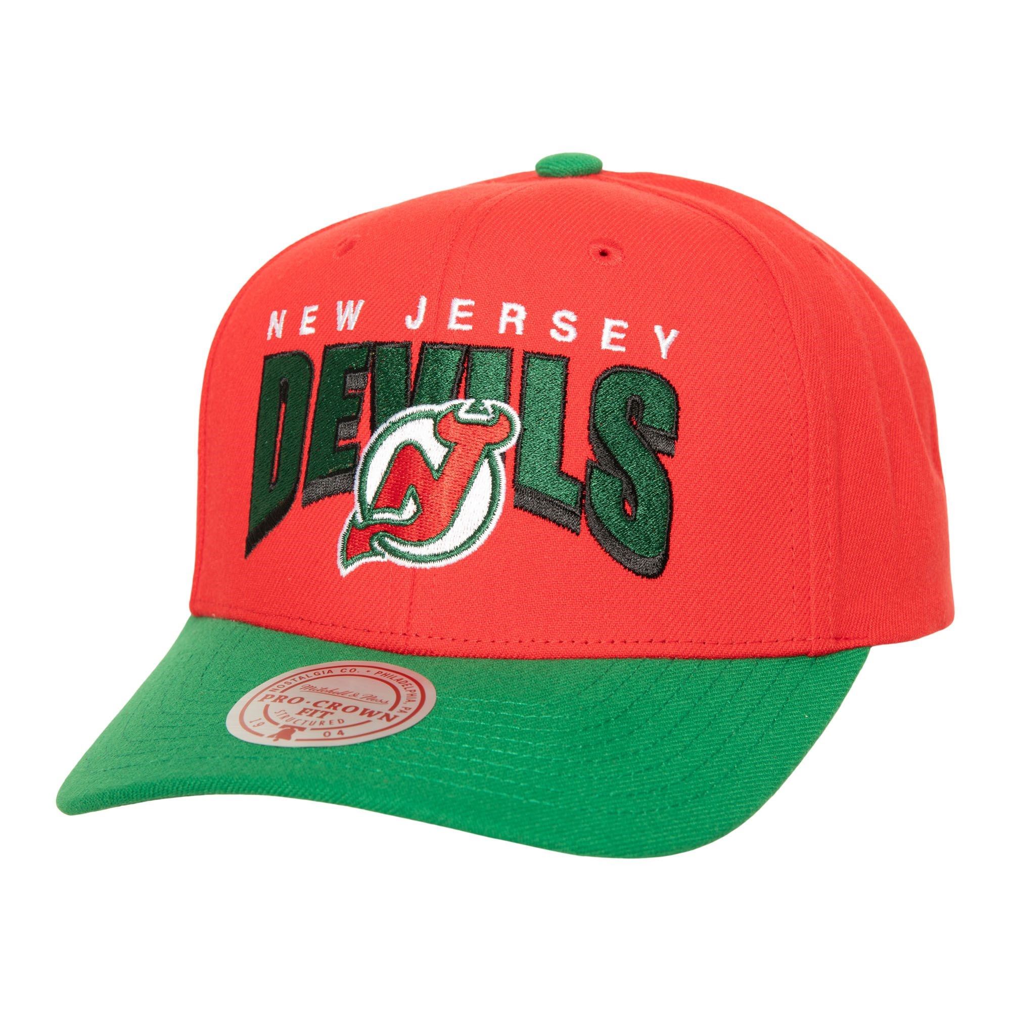 New Jersey Devils NHL Boom Text  Pro Vintage Snapback Cap Red Mitchell & Ness
