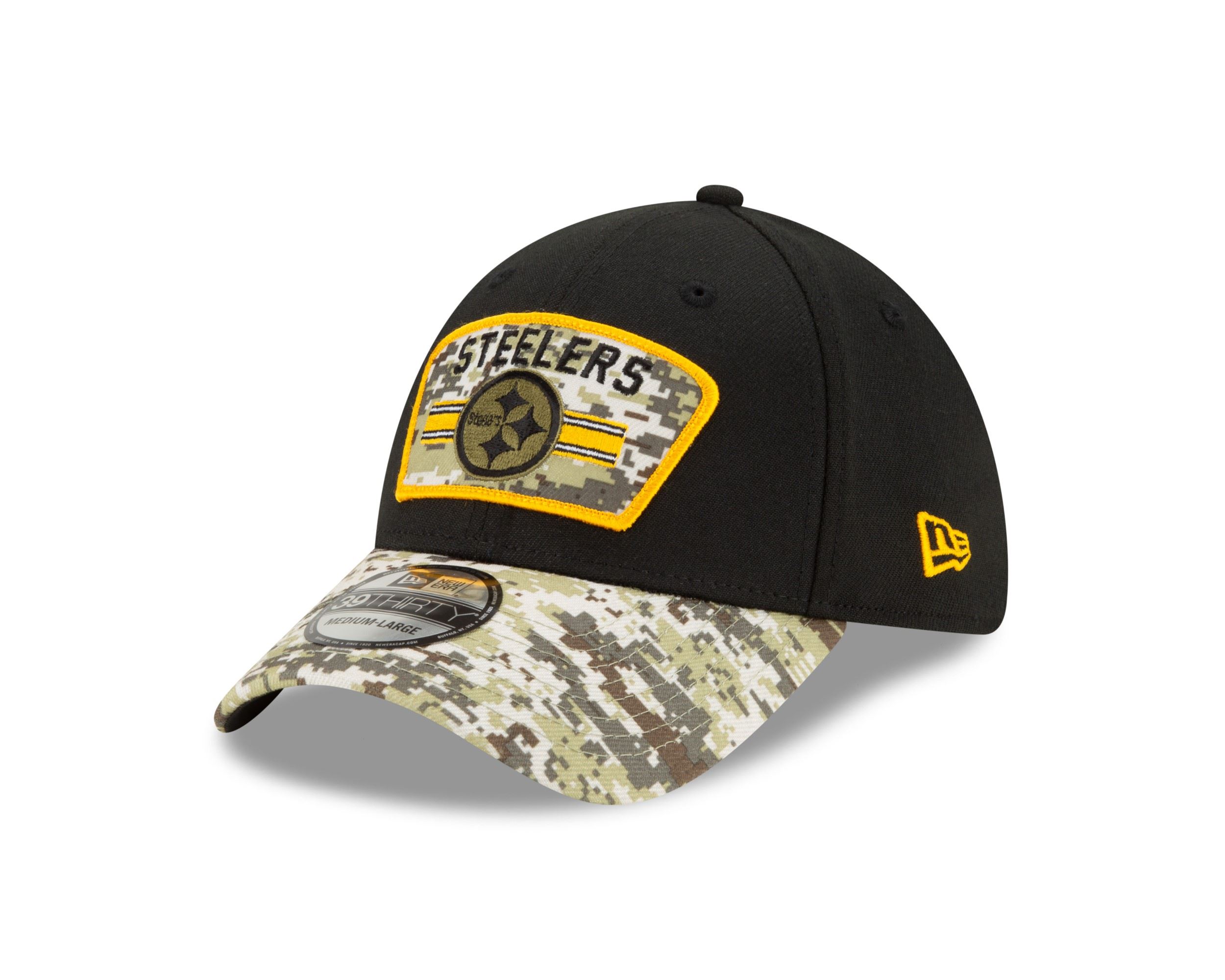 Pittsburgh Steelers NFL On Field 2021 Salute to Service Black 39Thirty Stretch Cap New Era