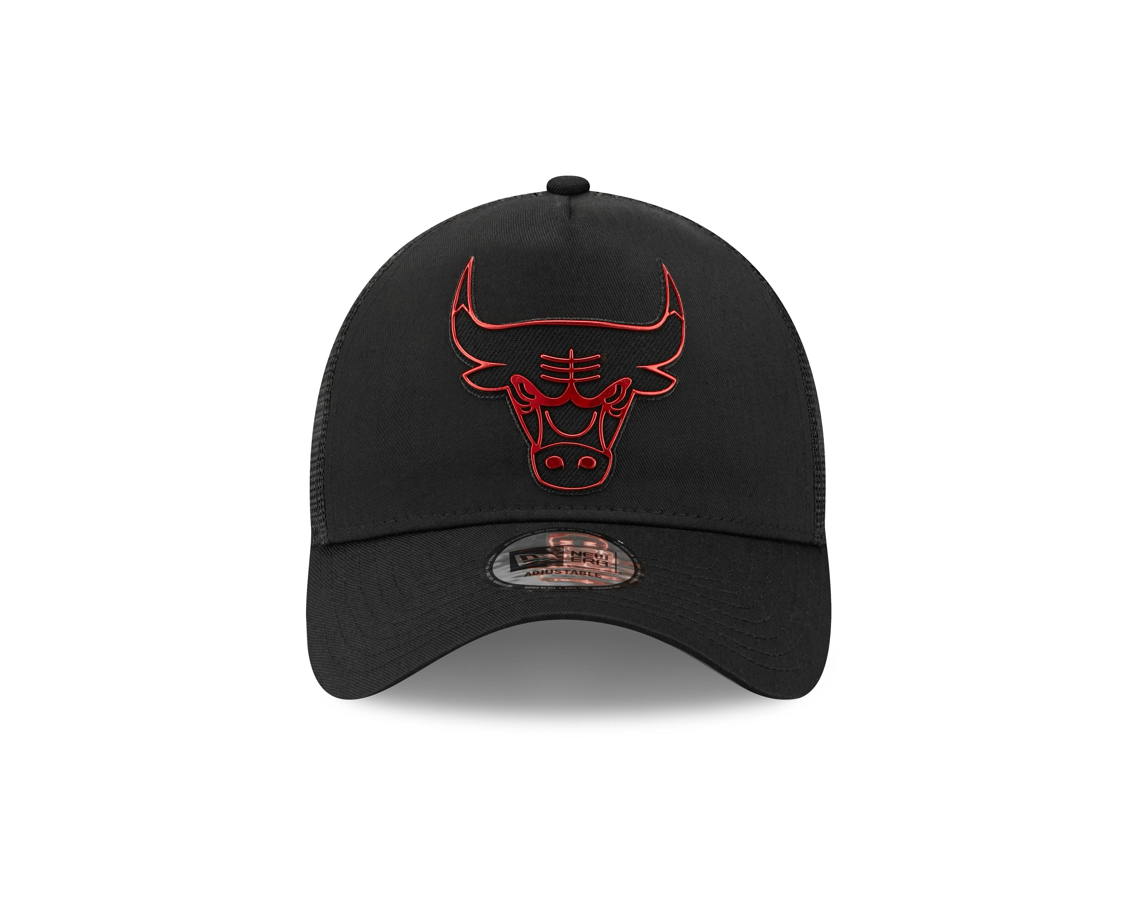 Chicago Bulls NBA Foil Logo Black A-Frame Adjustable Trucker Cap New Era