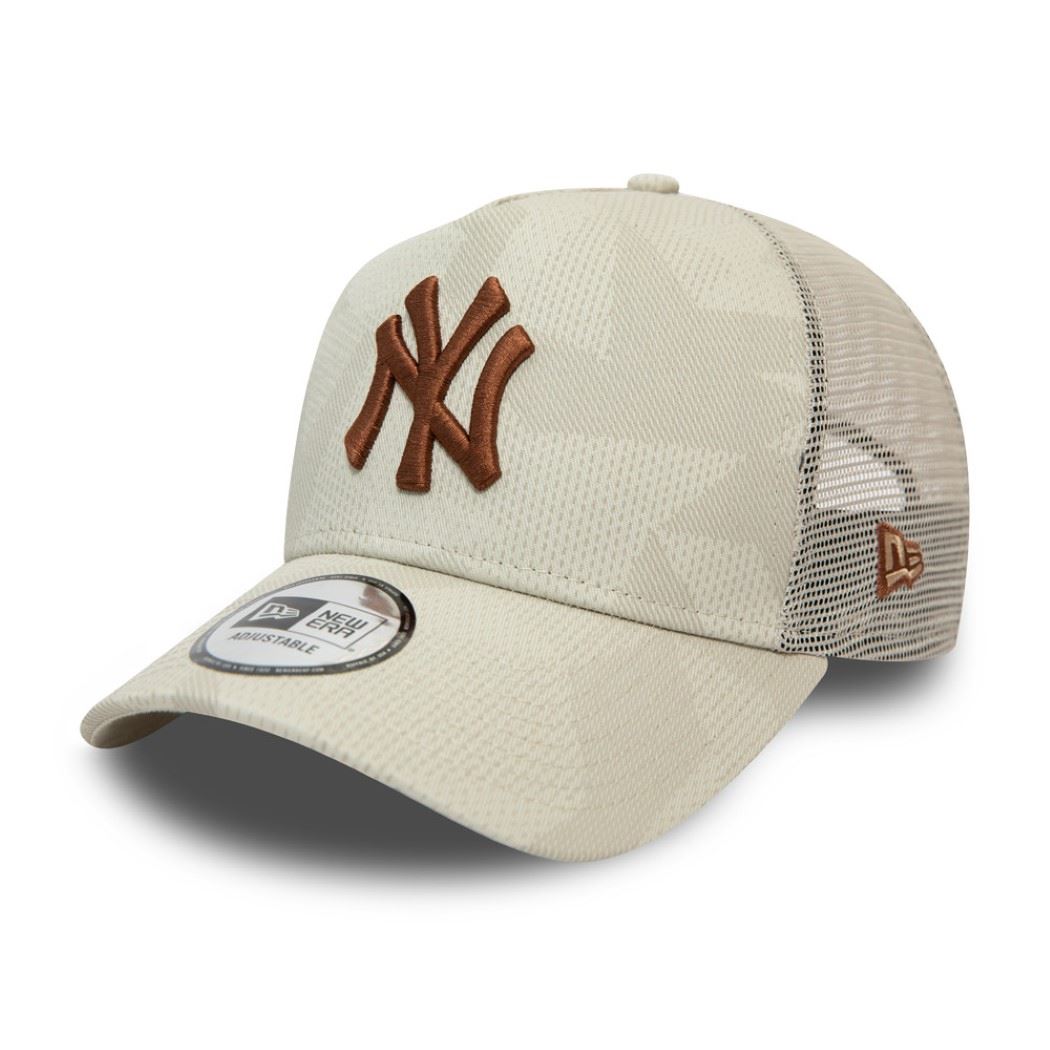 New York Yankees MLB Multi Camo Beige A-Frame Adjustable Trucker Cap New Era