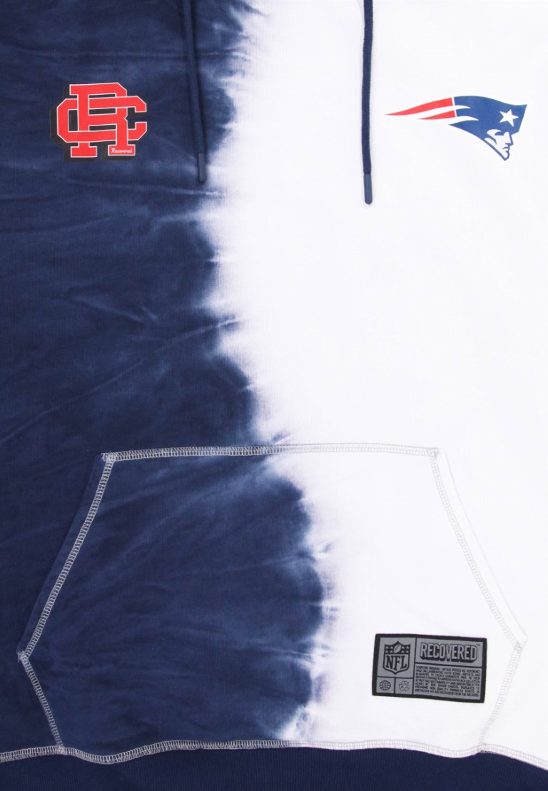 New England Patriots NFL Ink Dye Effect Dark Blue on White Hoody Recovered