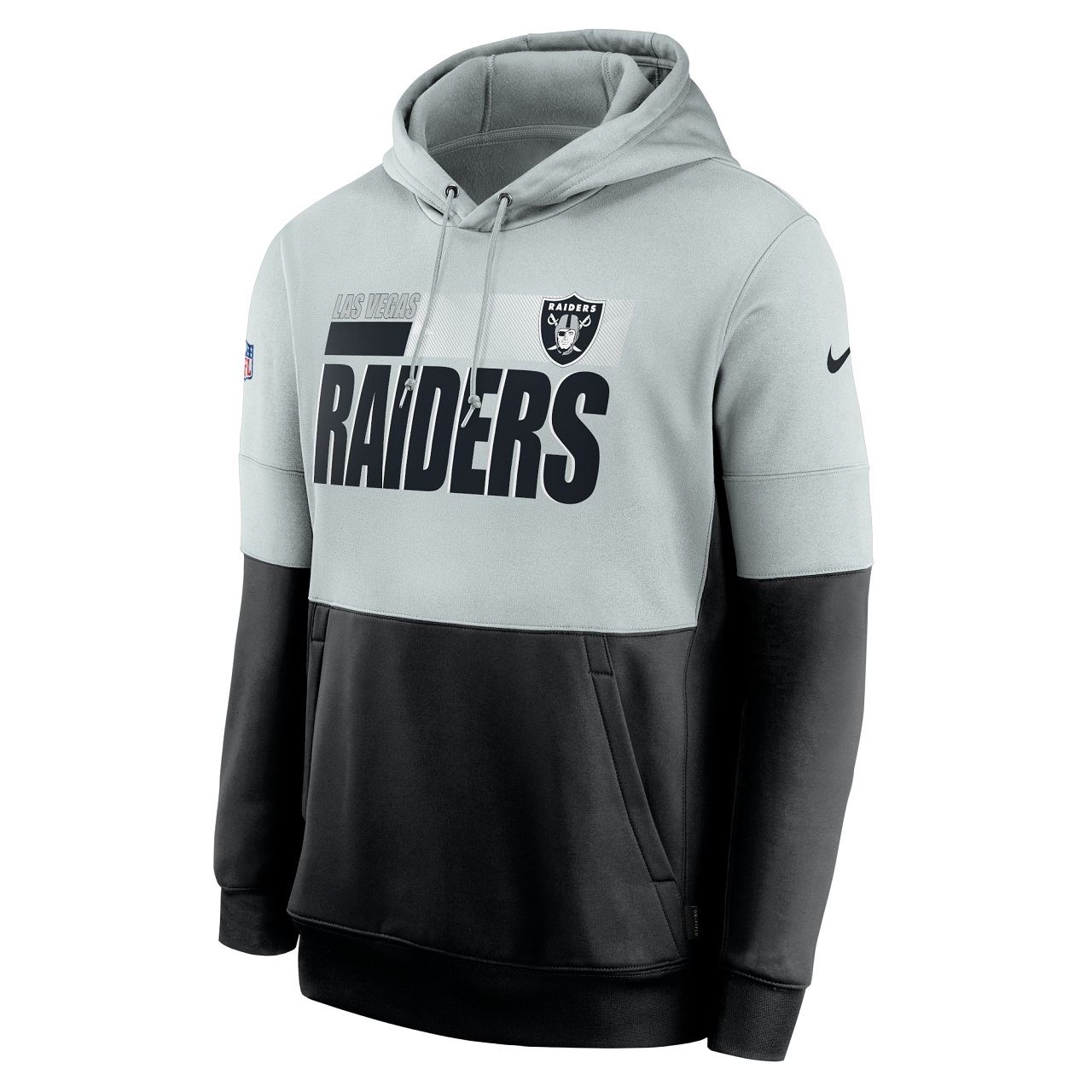 Las Vegas Raiders NFL Team Name Lockup Therma Pullover Field Silver / Black Hoody Nike