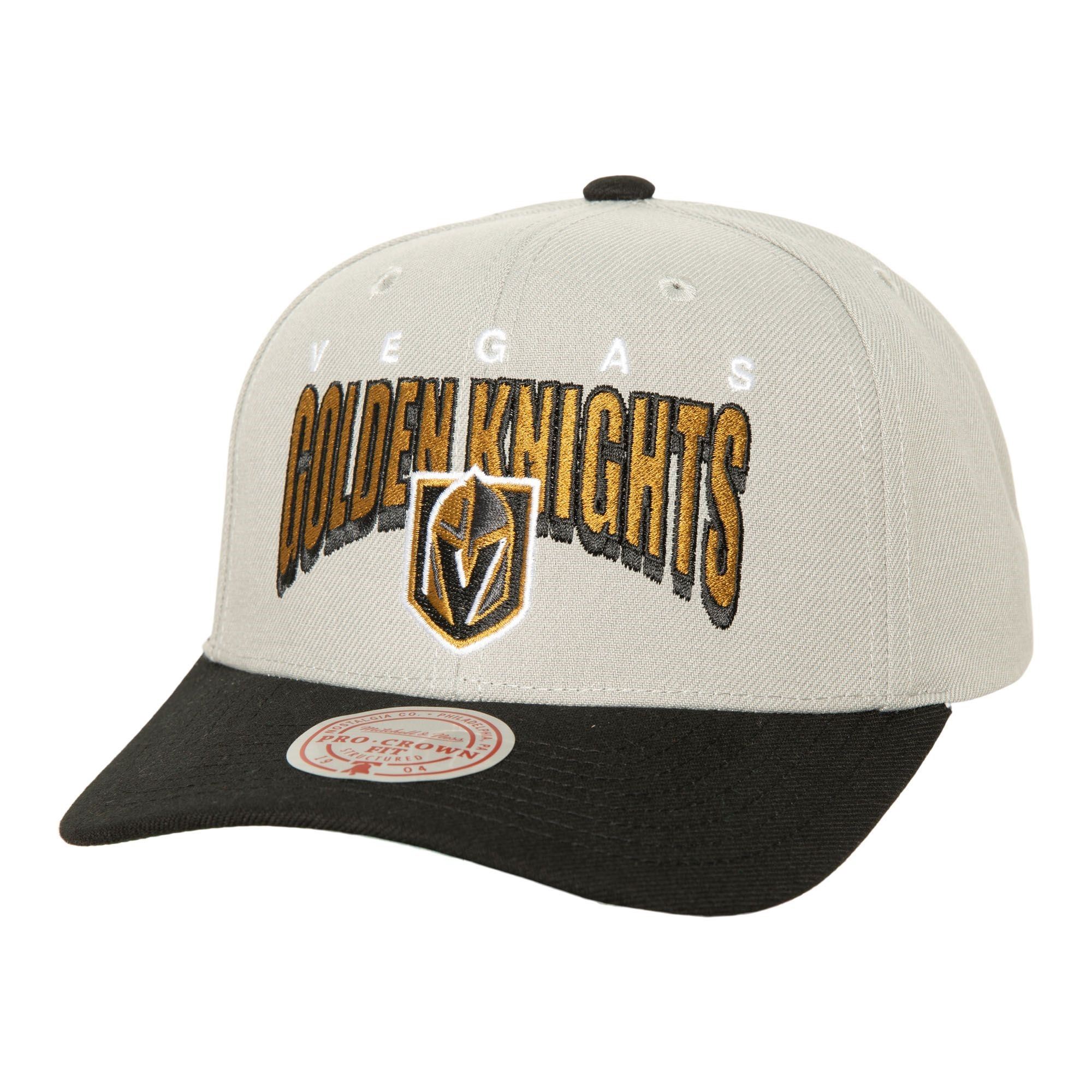 Vegas Golden Knights NHL Boom Text  Pro Vintage Snapback Cap Gray Mitchell & Ness