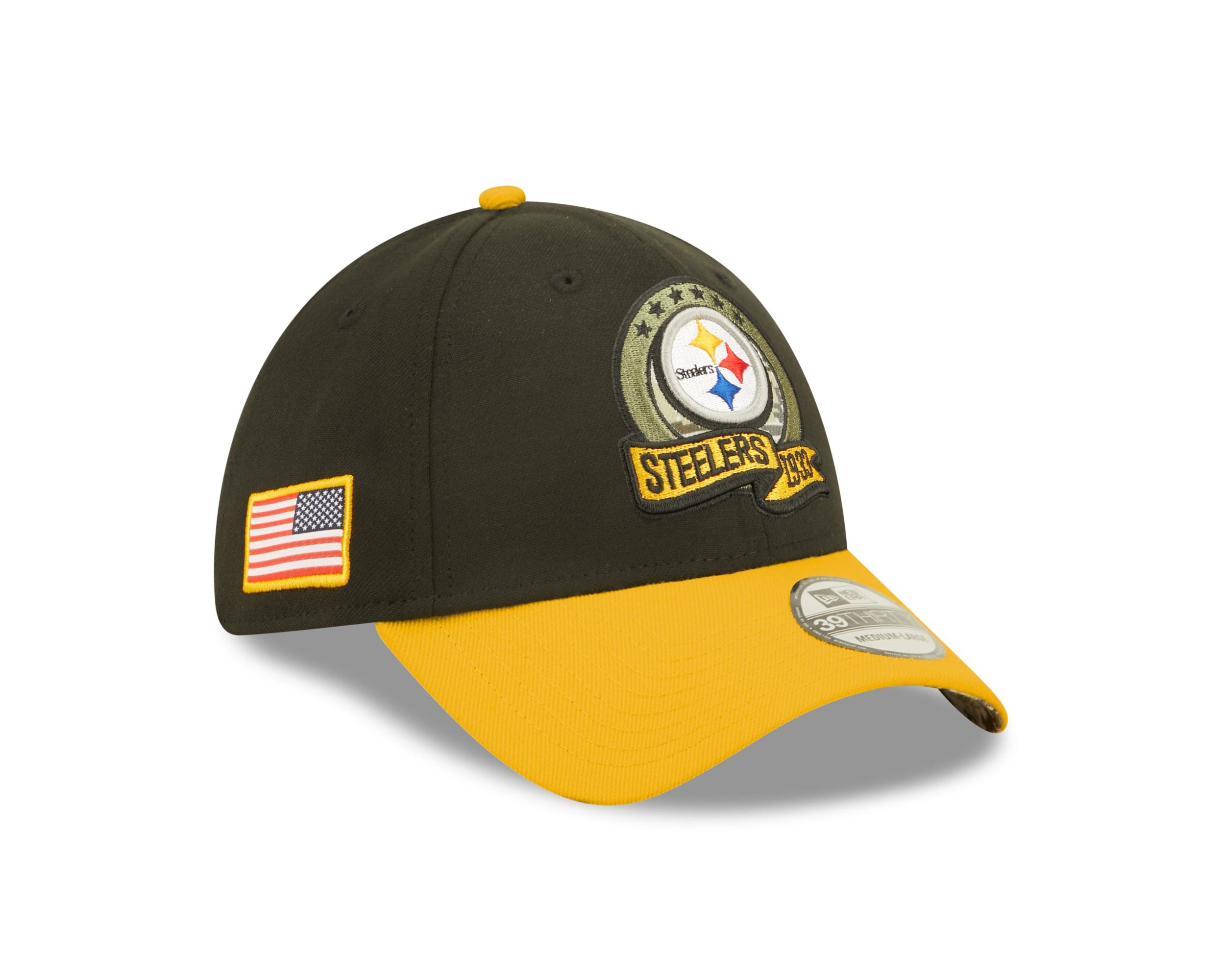 Pittsburgh Steelers NFL Salute to Service 2022 Black Yellow 39Thirty Stretch Cap New Era