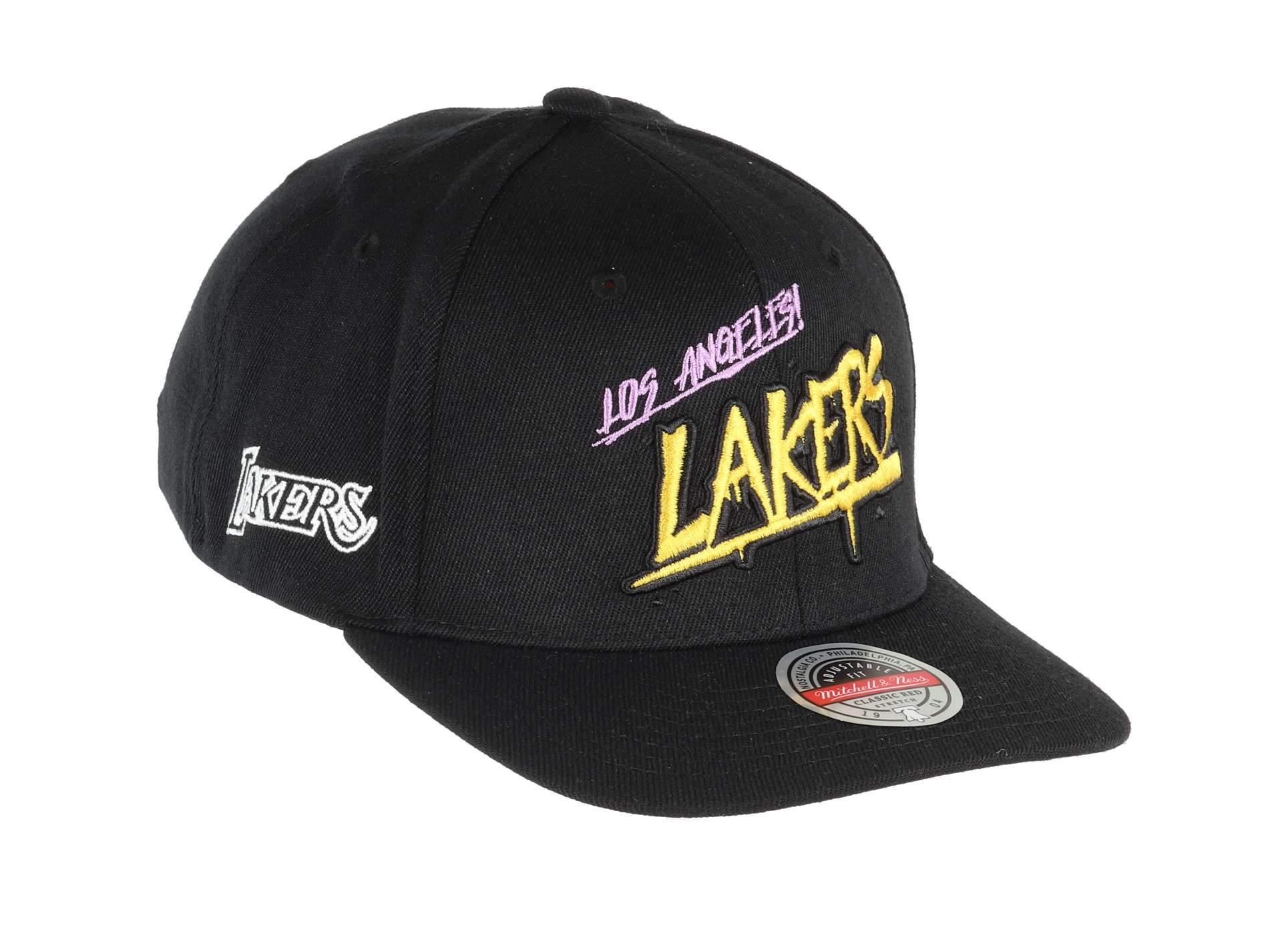 Los Angeles Lakers Black HWC Slap Sticker Classic Red Snapback Cap Mitchell & Ness
