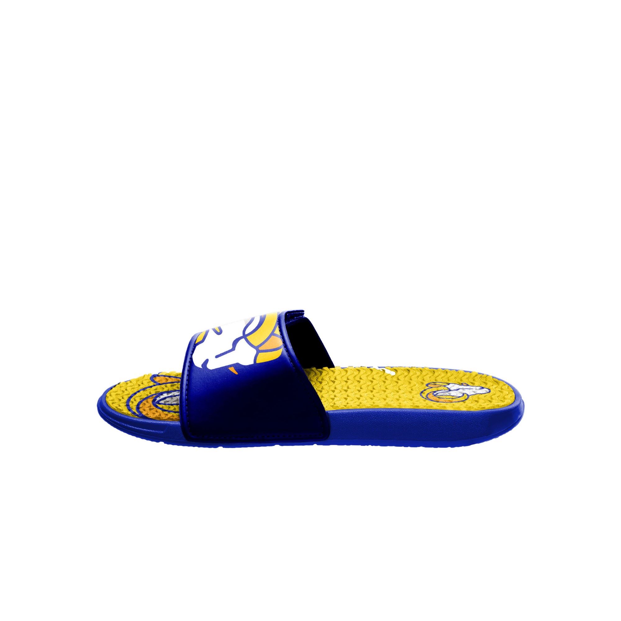 Los Angeles Rams NFL Colorblock Big Logo Gel Slide Blue Yellow Badelatschen Hausschuhe Foco 