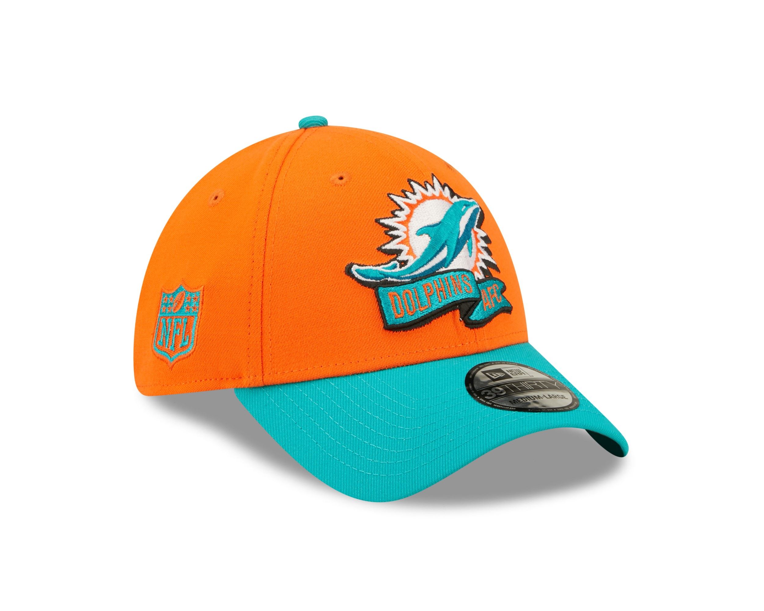 Miami Dolphins NFL 2022 Sideline Orange Turquoise 39Thirty Stretch Cap New Era