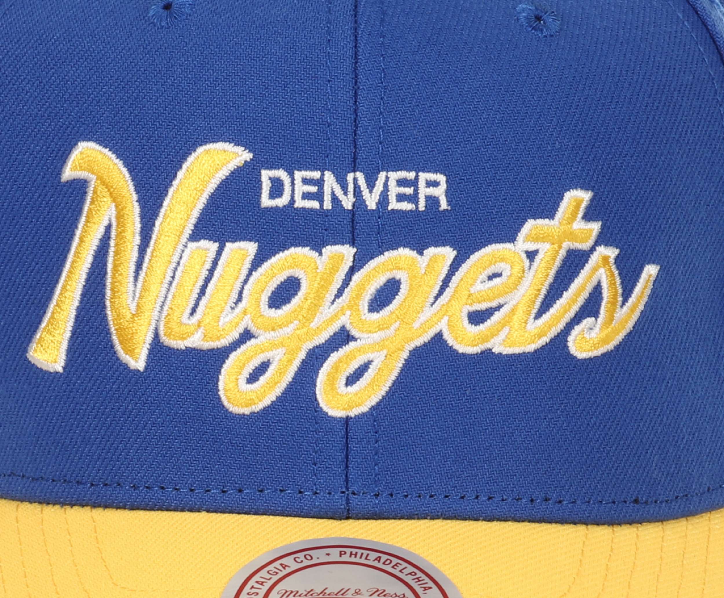 Denver Nuggets NBA Team Script 2.0 Blau Gelb Verstellbare Gebogene Snapback Cap Mitchell & Ness