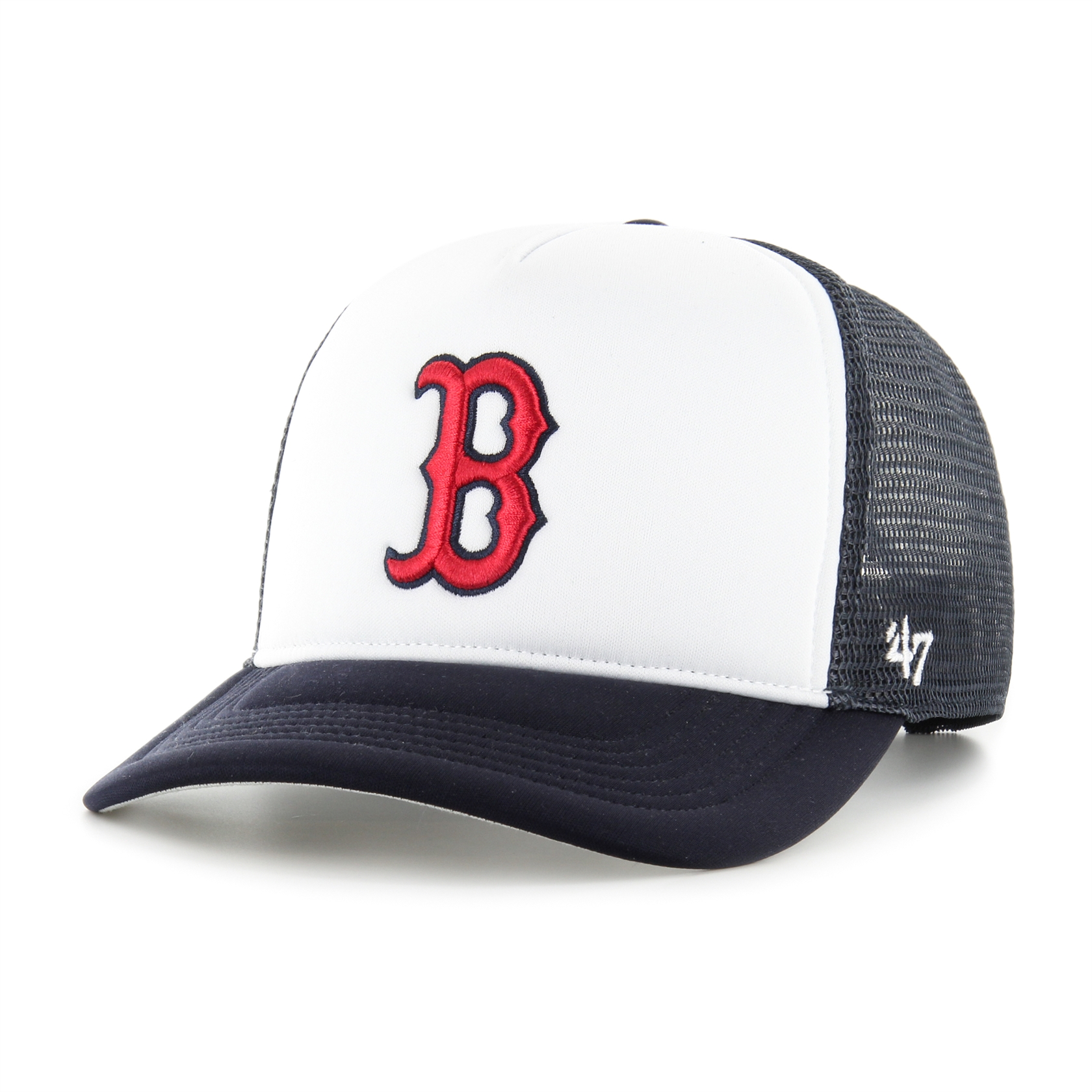 Boston Red Sox White Navy MLB Tri Tone Foam Offside Trucker Cap '47