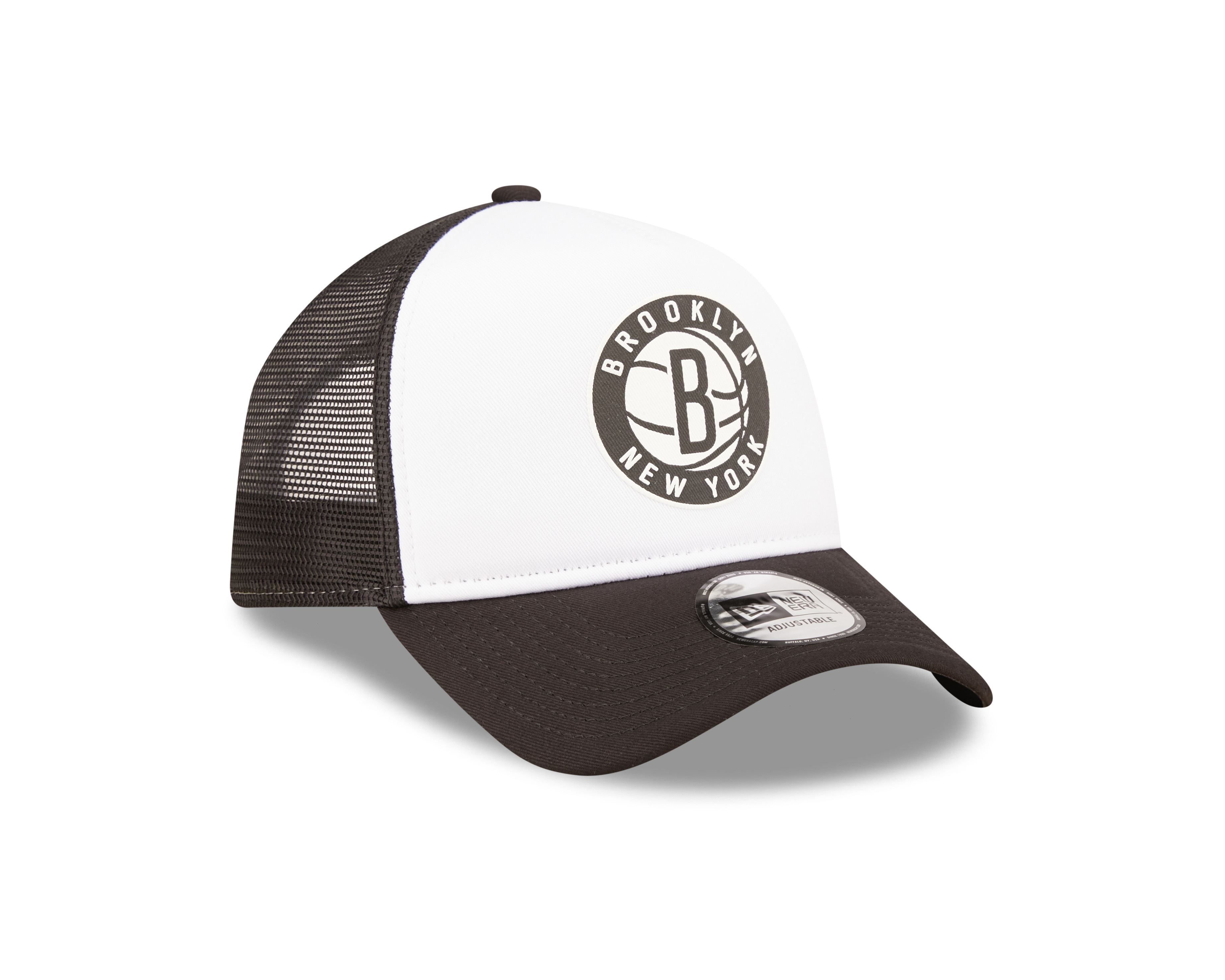 Brooklyn Nets Team Colour Block A-Frame Black White Adjustable Trucker Cap New Era 
