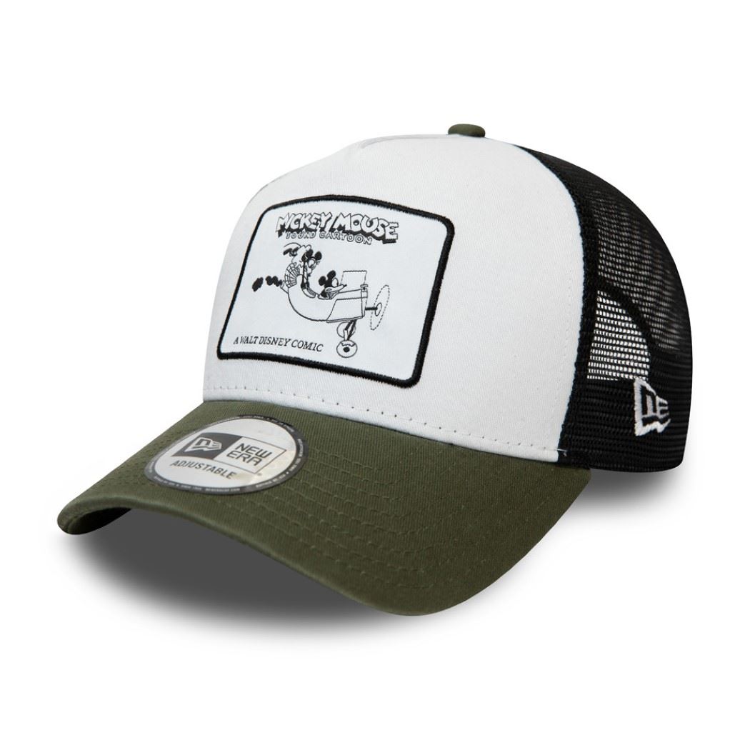 Micky Mouse White / Olive Disney Characater 9Forty A-Frame Trucker Cap New Era