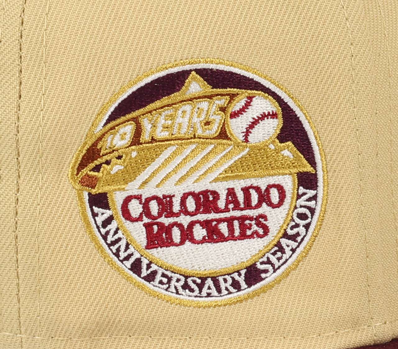 Colorado Rockies MLB 10 Years Anniversary Season Sidepatch Vegas Gold Maroon 59Fifty Basecap New Era